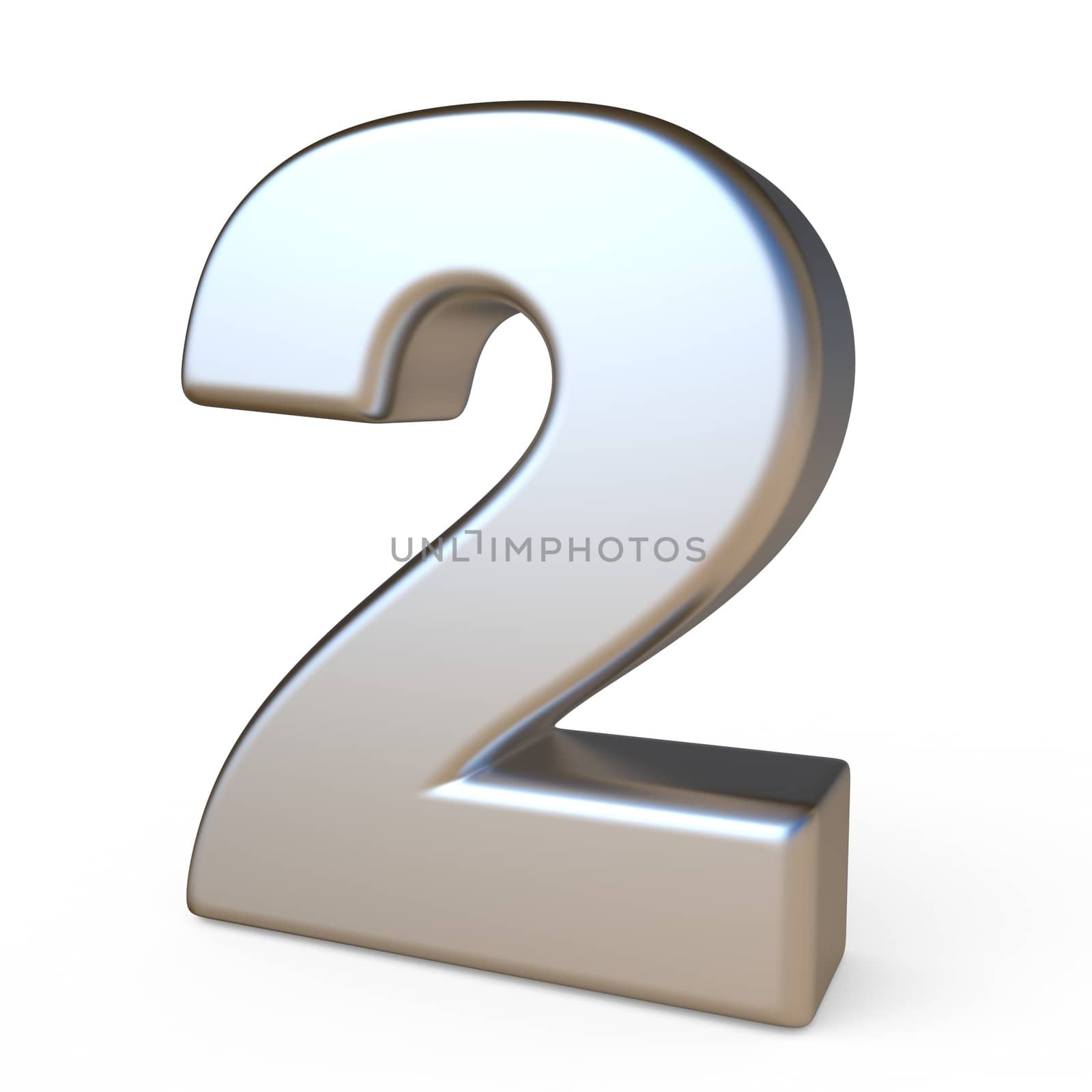 Metal font NUMBER TWO 2 3D render illustration isolated on white background