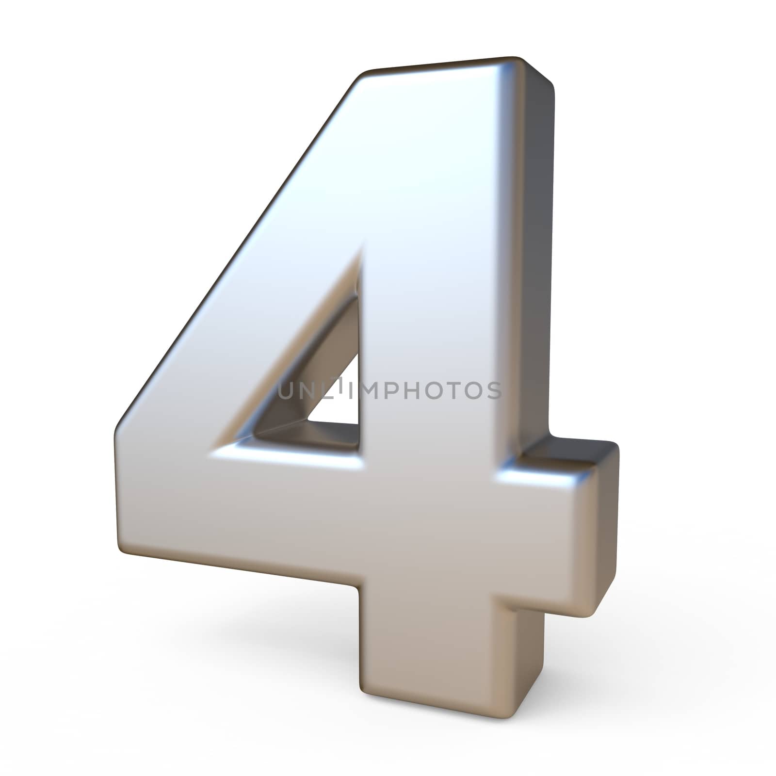 Metal font NUMBER FOUR 4 3D render illustration isolated on white background