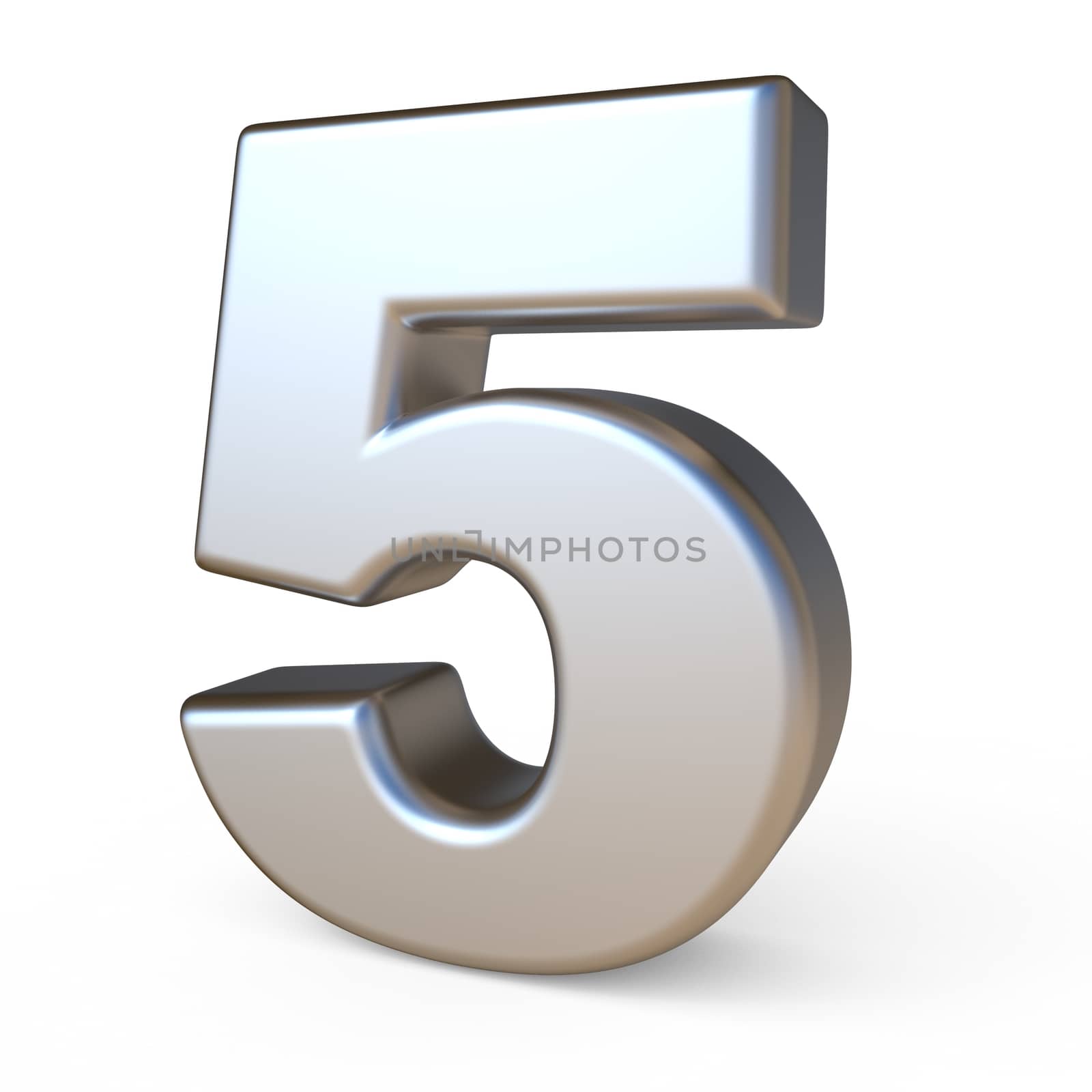 Metal font NUMBER FIVE 5 3D render illustration isolated on white background