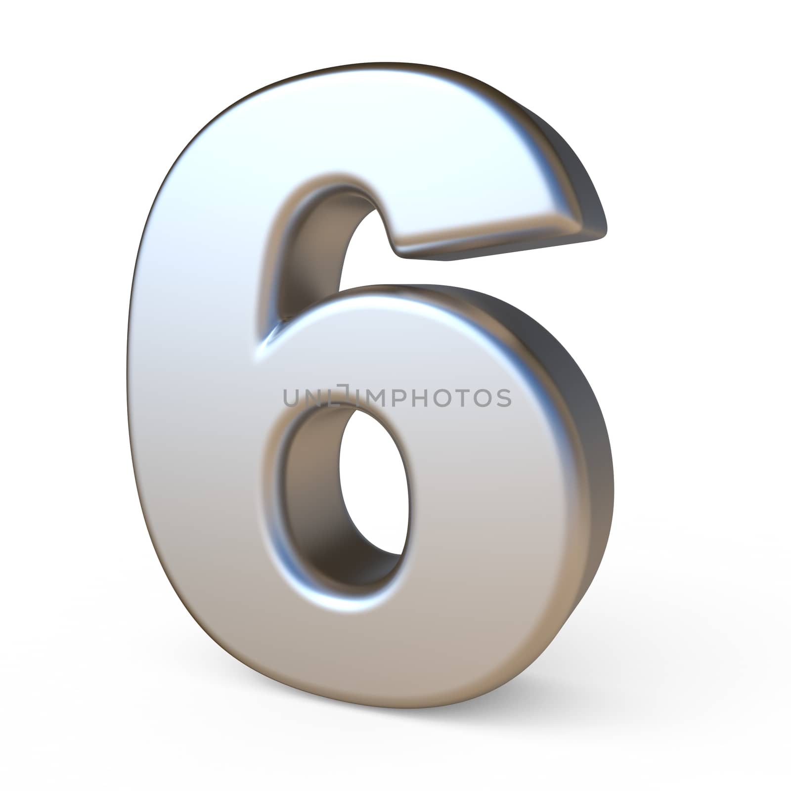 Metal font NUMBER SIX 6 3D render illustration isolated on white background