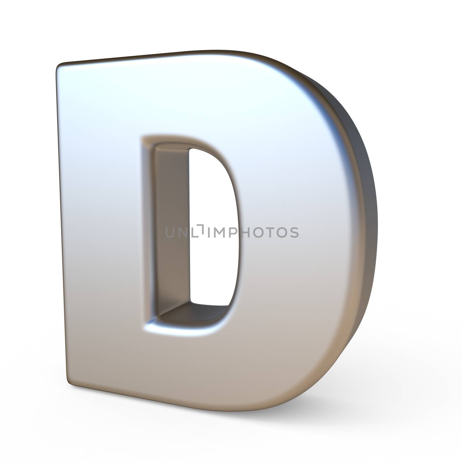 Metal font LETTER D 3D render illustration isolated on white background