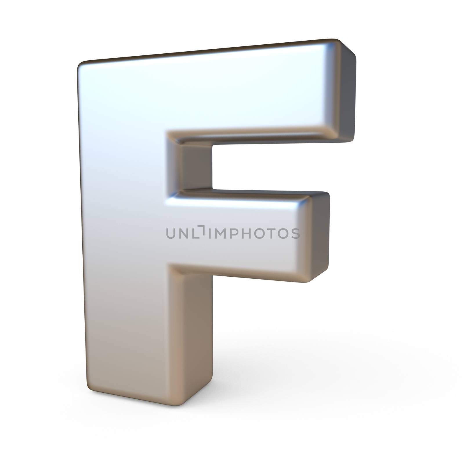 Metal font LETTER F 3D render illustration isolated on white background