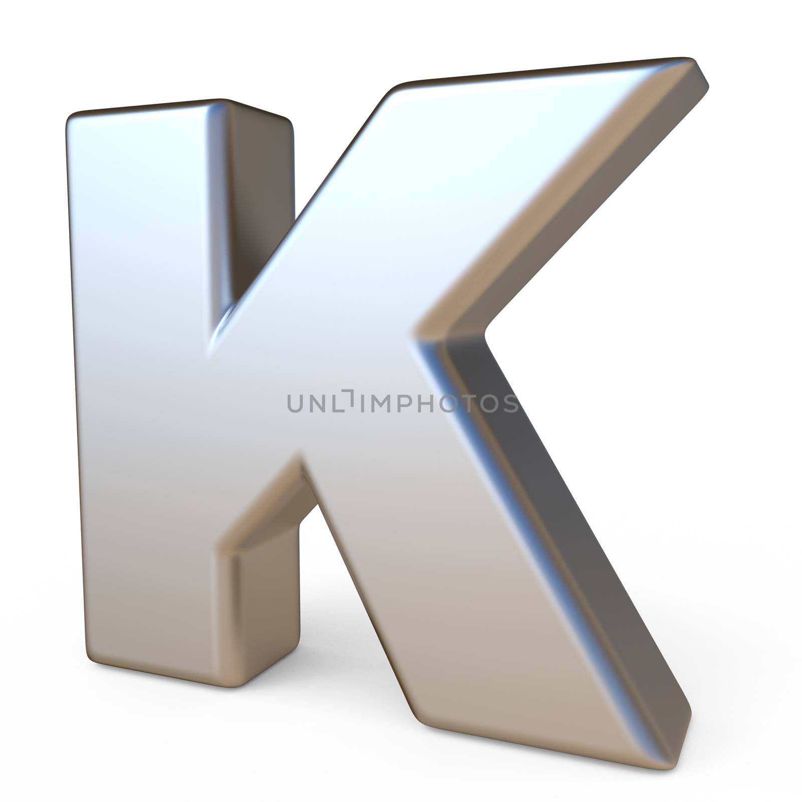 Metal font LETTER K 3D render illustration isolated on white background