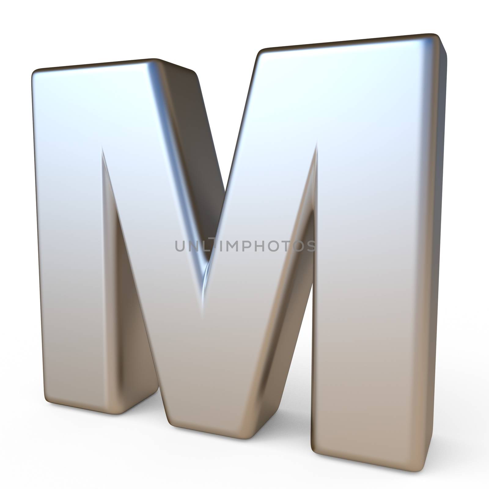 Metal font LETTER M 3D render illustration isolated on white background