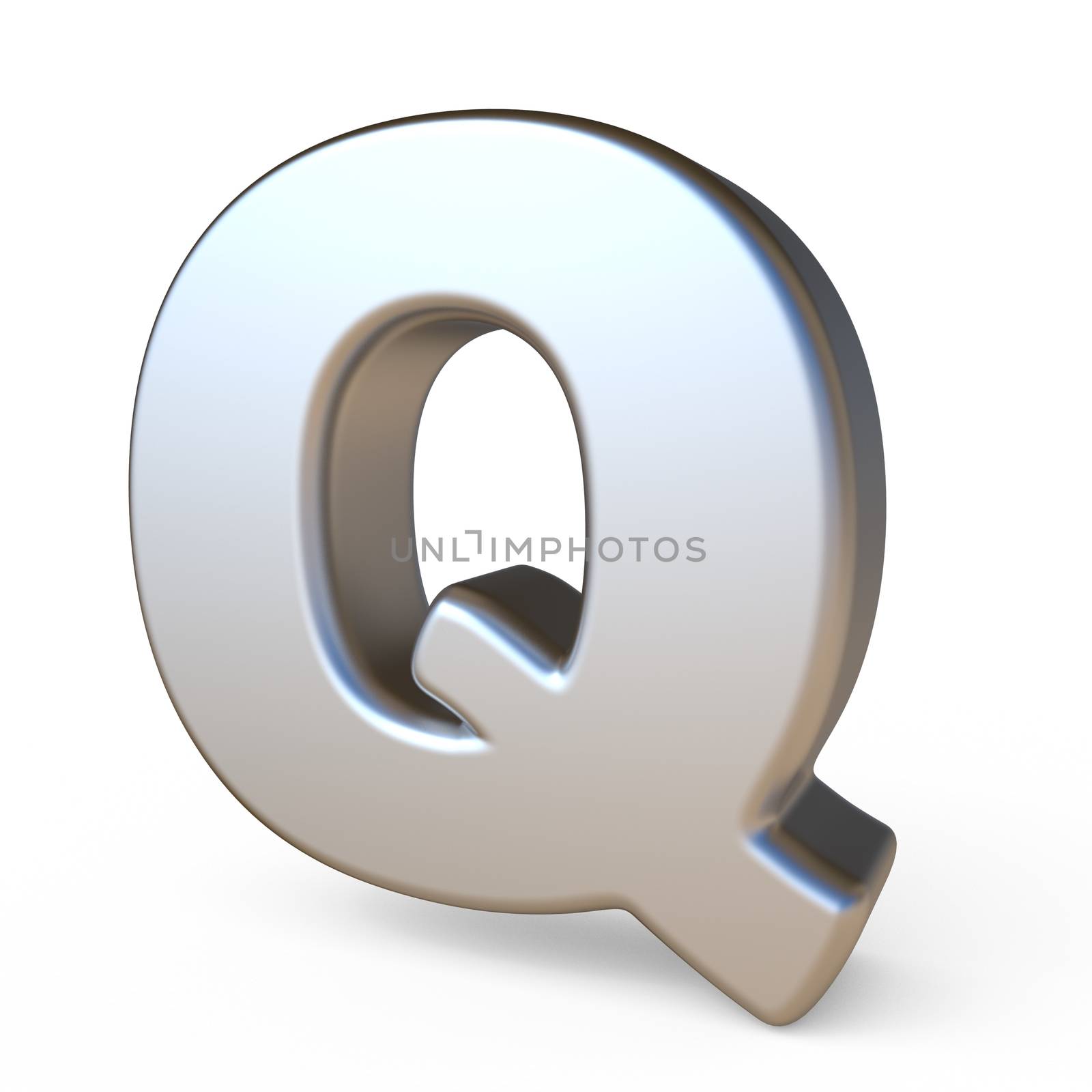 Metal font LETTER Q 3D render illustration isolated on white background
