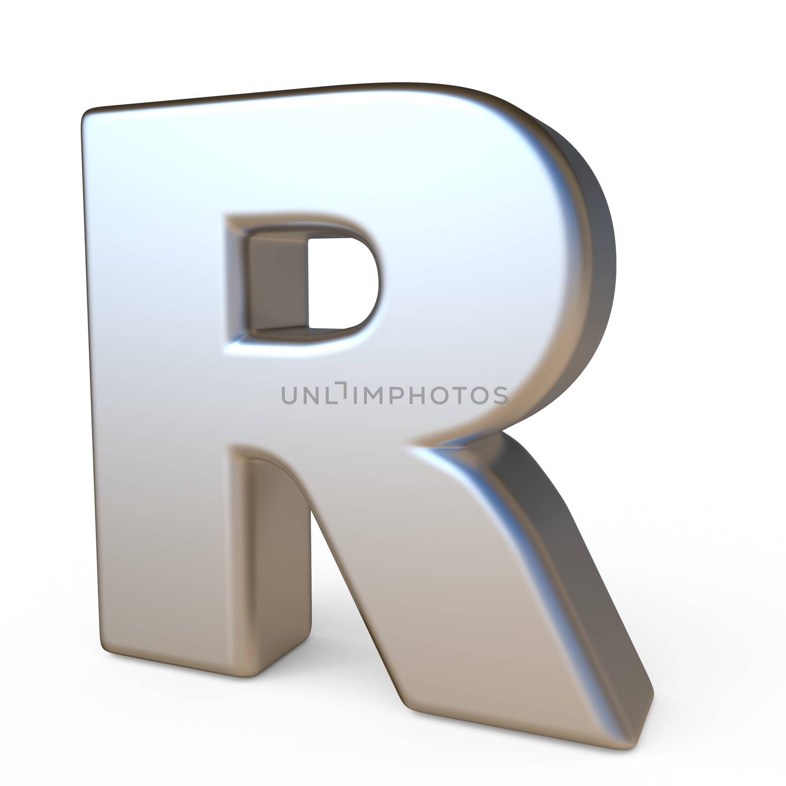 Metal font LETTER R 3D render illustration isolated on white background