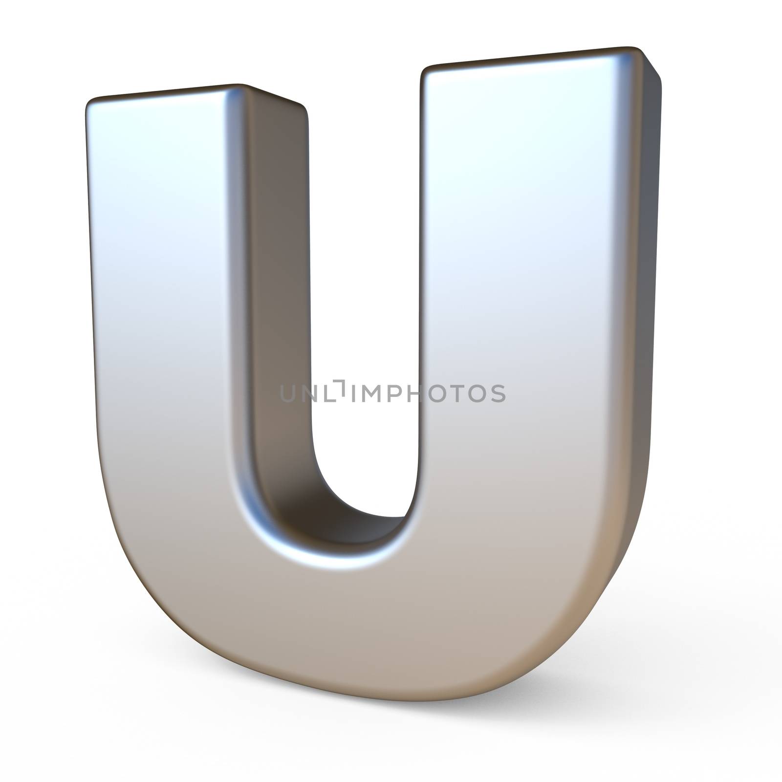 Metal font LETTER U 3D render illustration isolated on white background