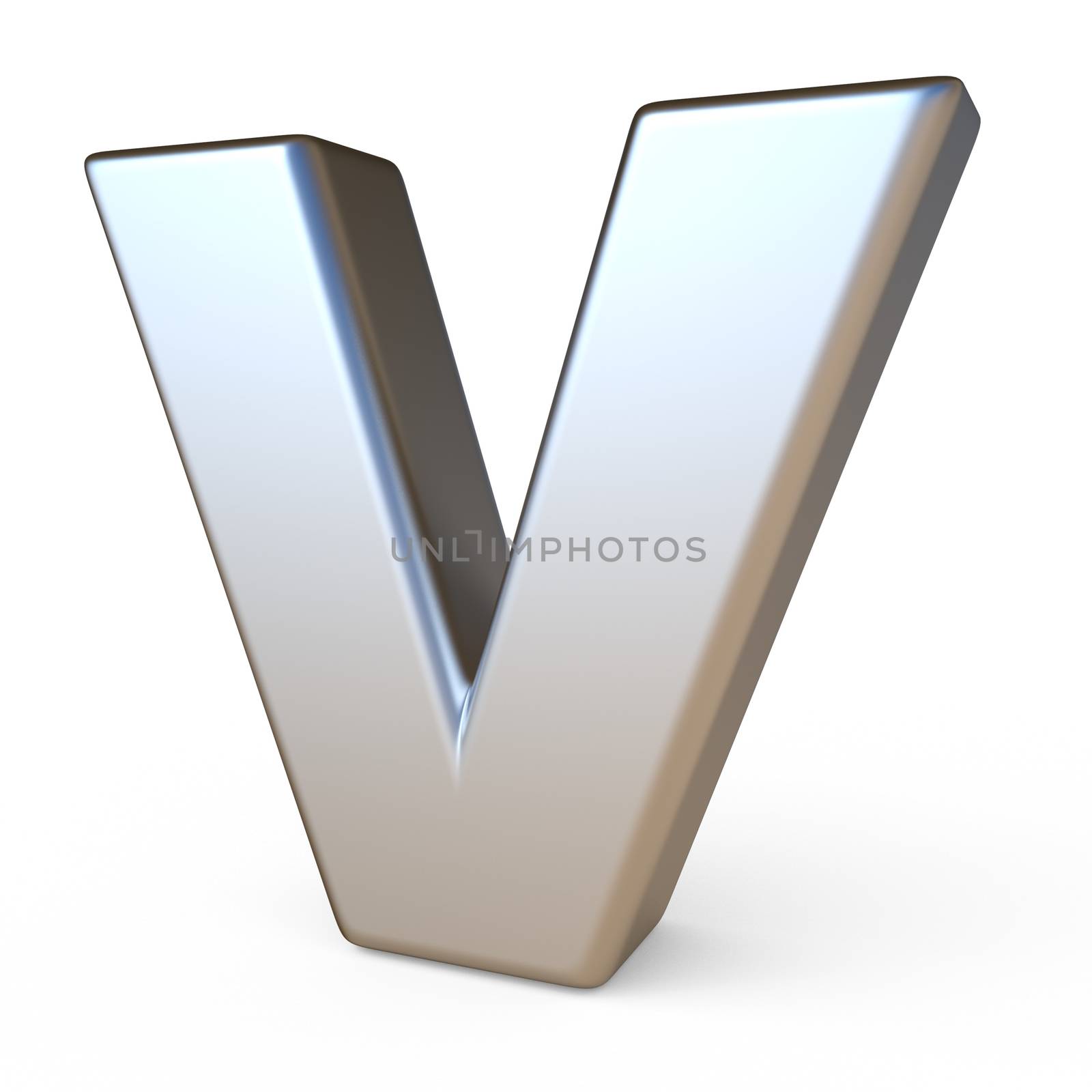 Metal font LETTER V 3D render illustration isolated on white background