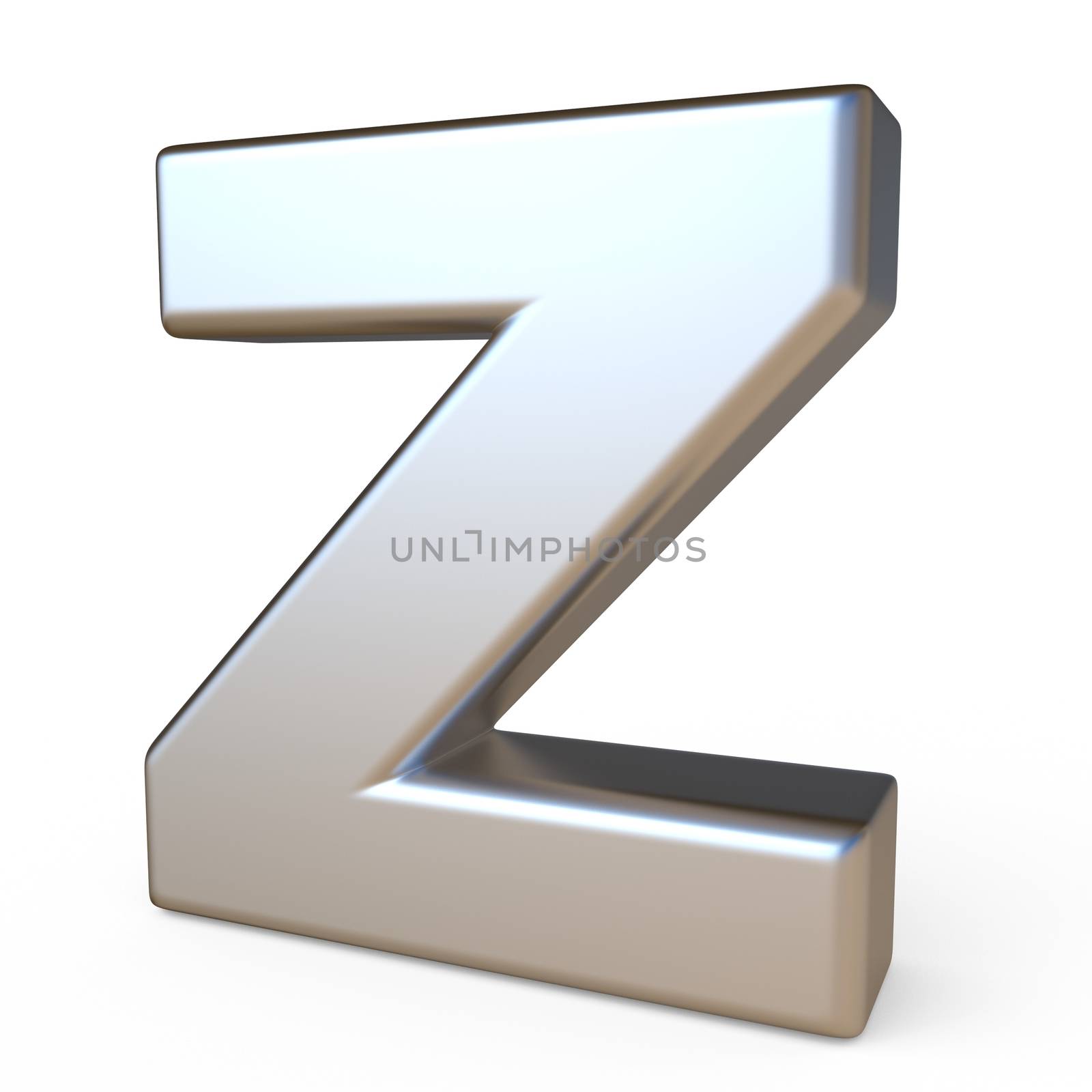 Metal font LETTER Z 3D render illustration isolated on white background