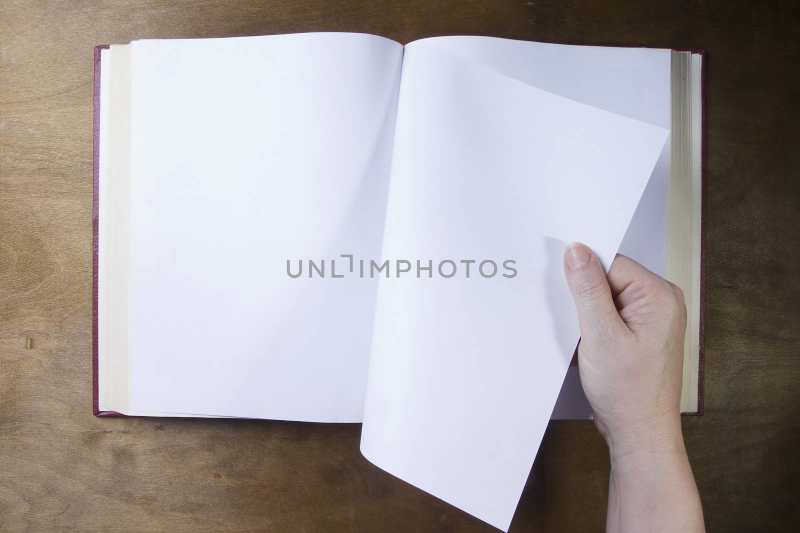 Hand turns a blank sheet of the book by VIPDesignUSA