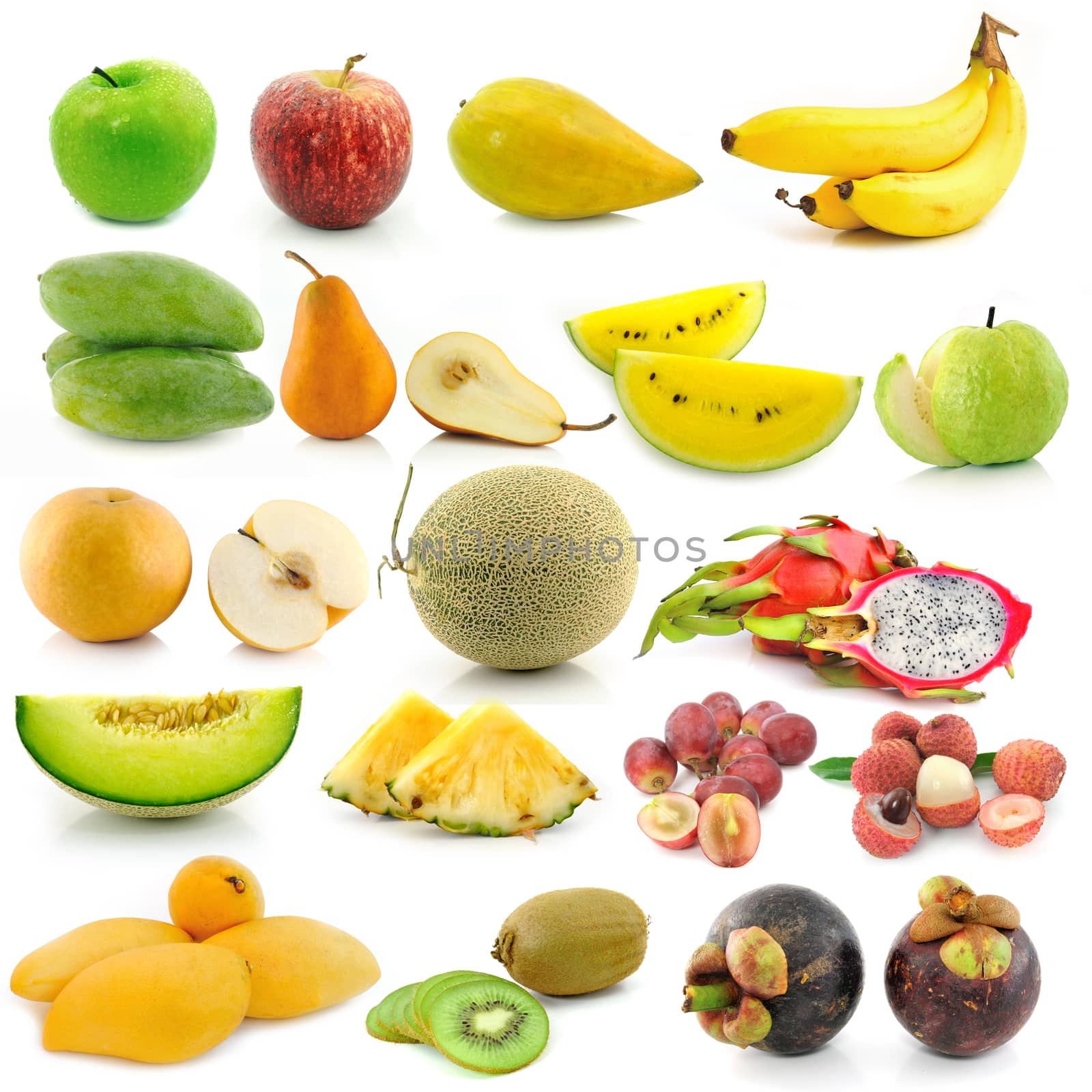 set of fruit on white background by sommai