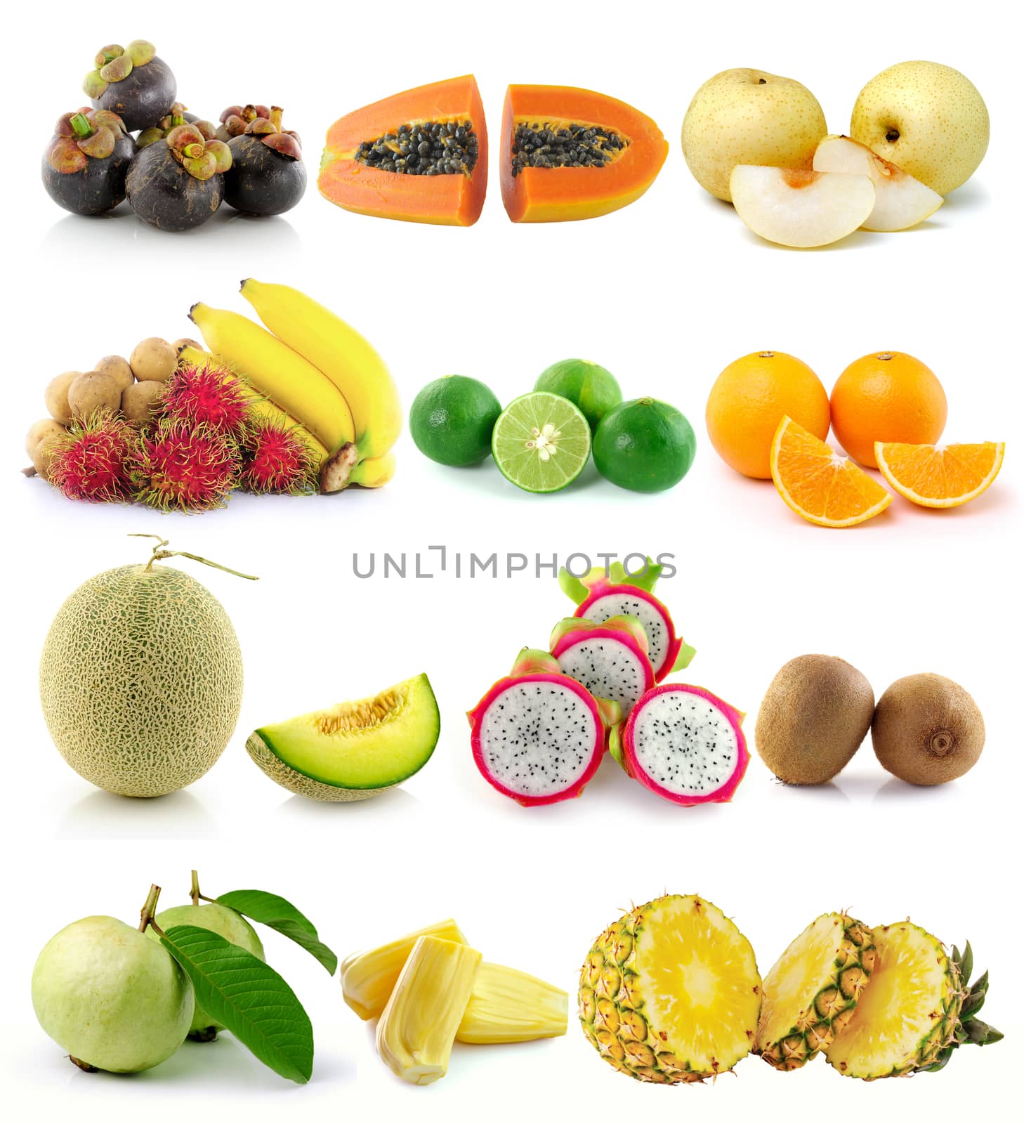 set of fruit on white background