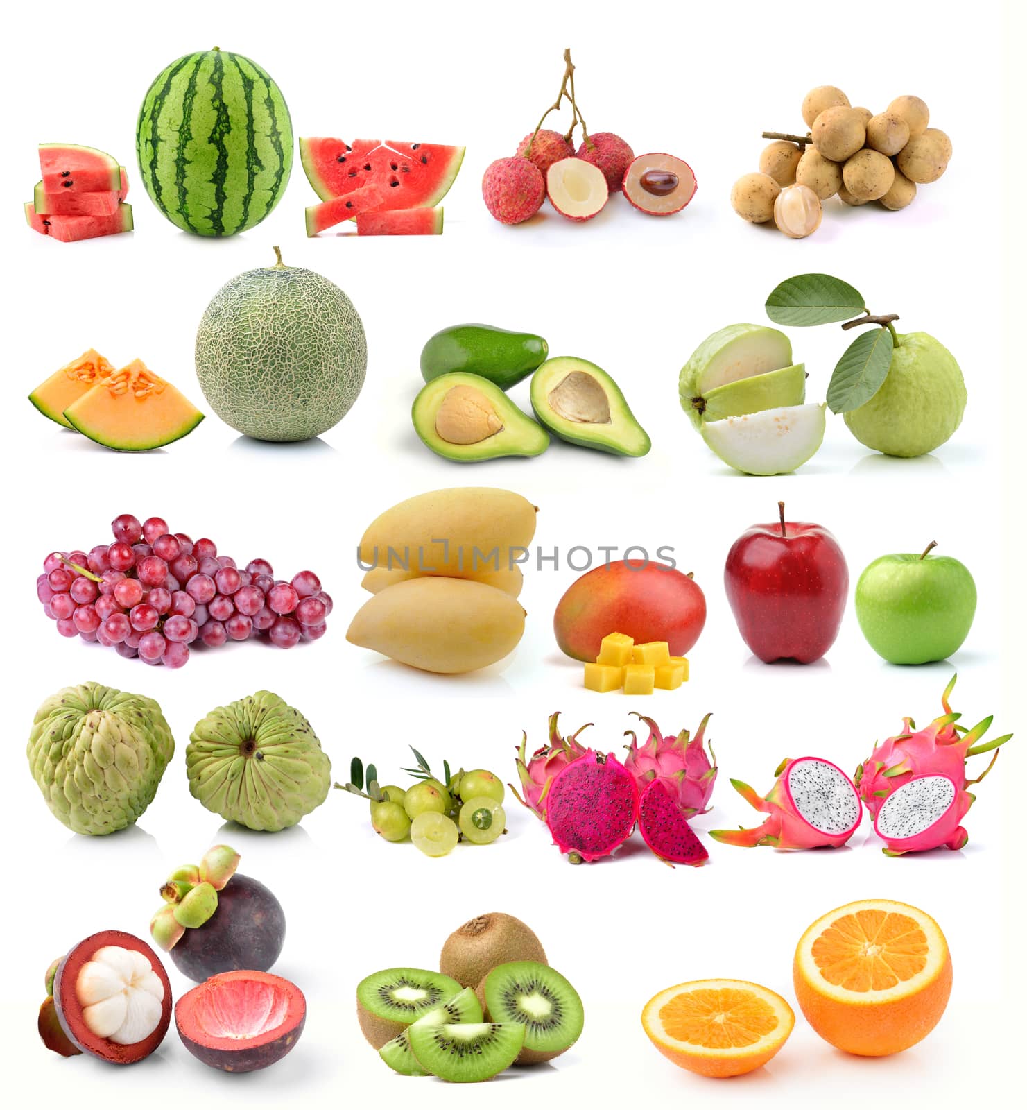 set of fruit on white background