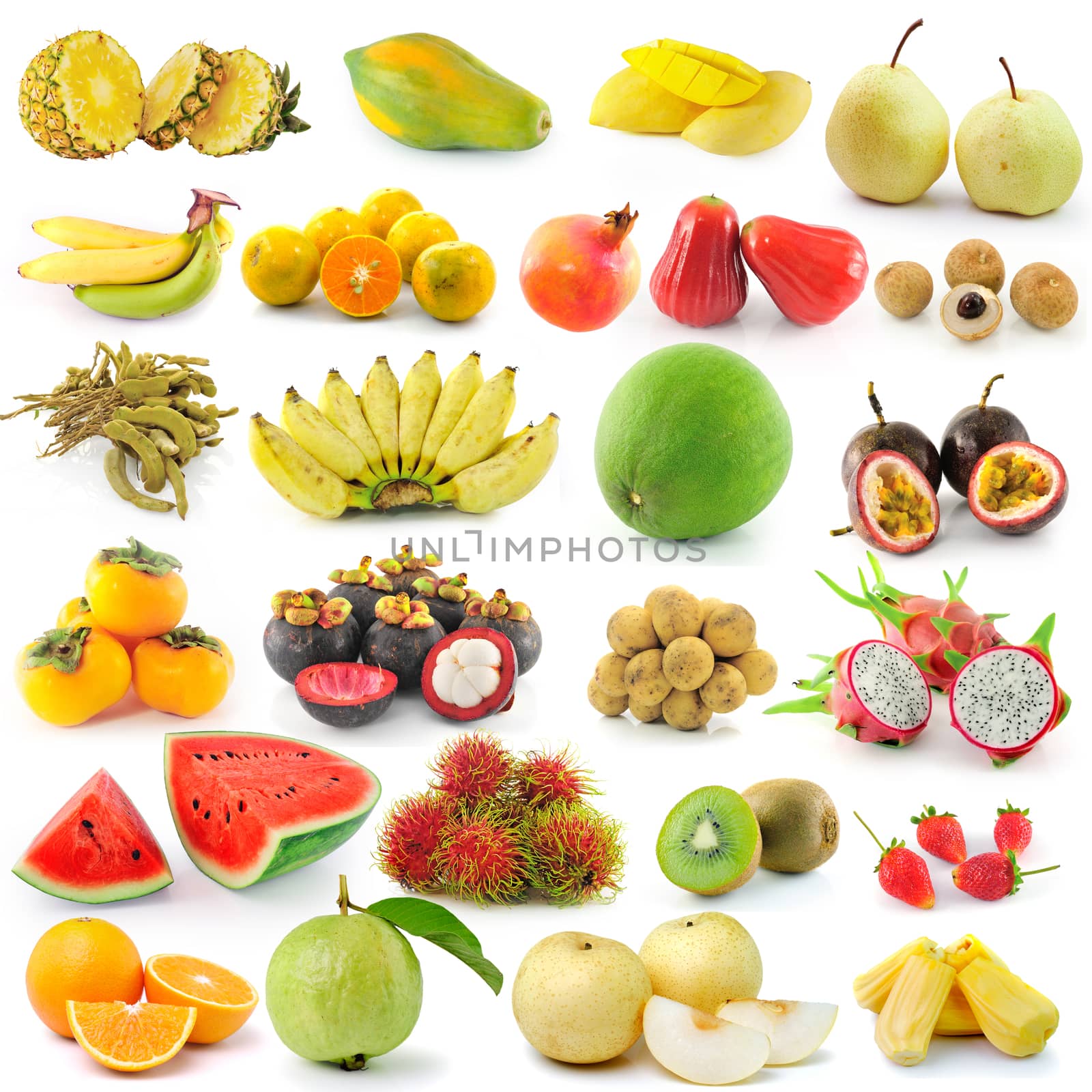 set of fruit on white background