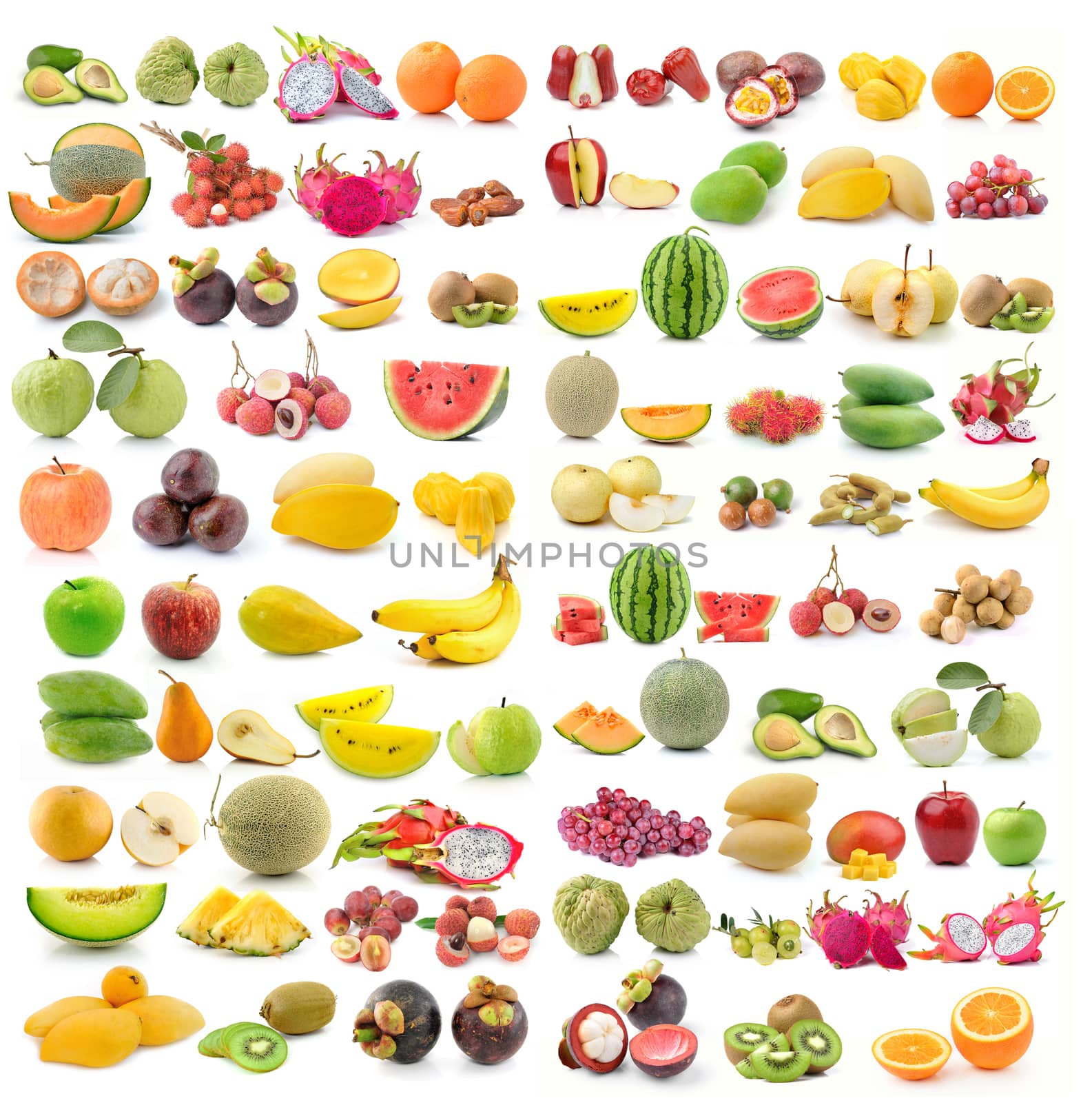 set of fruit on white background