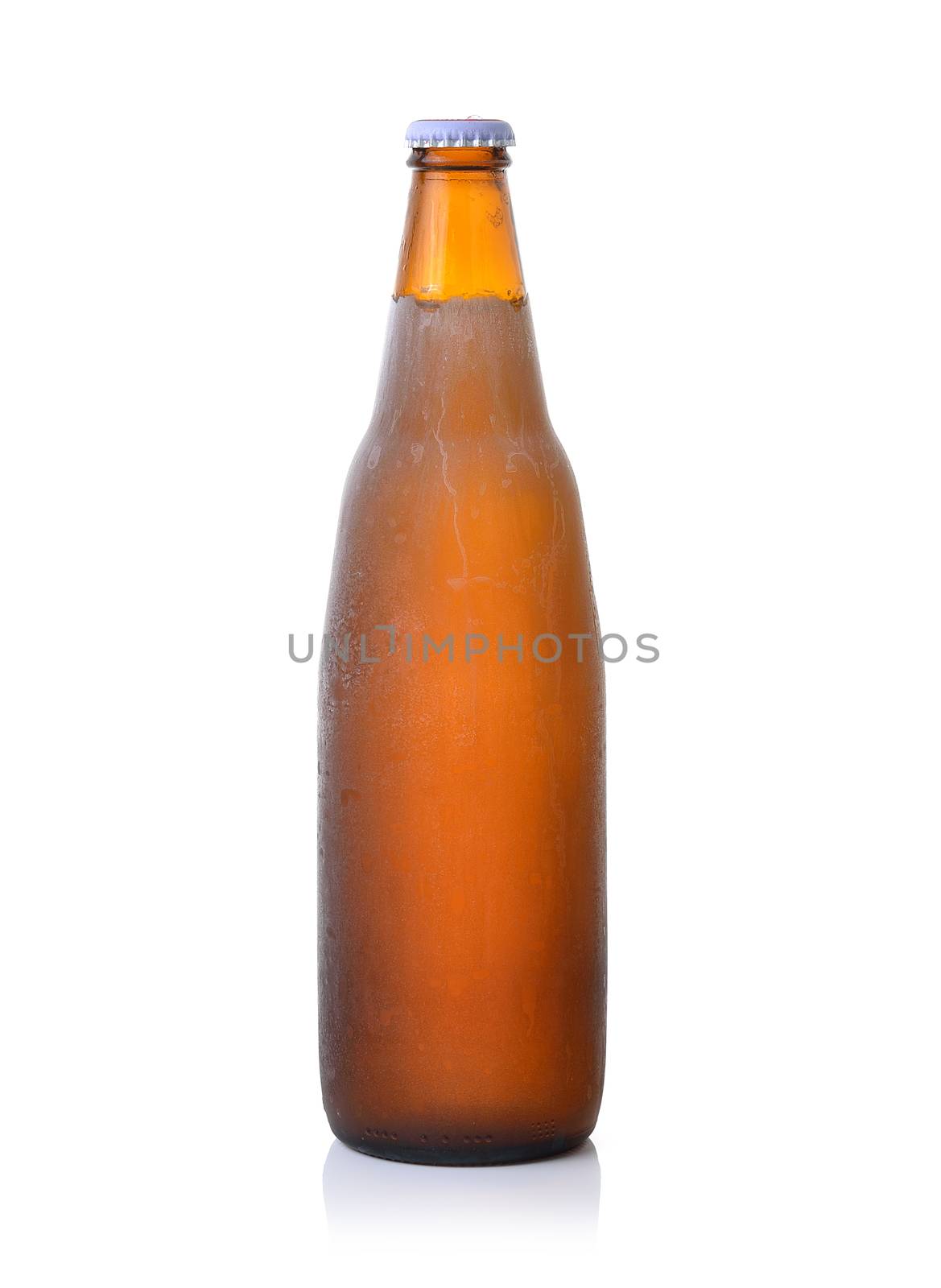 Beer bottle on white background by sommai