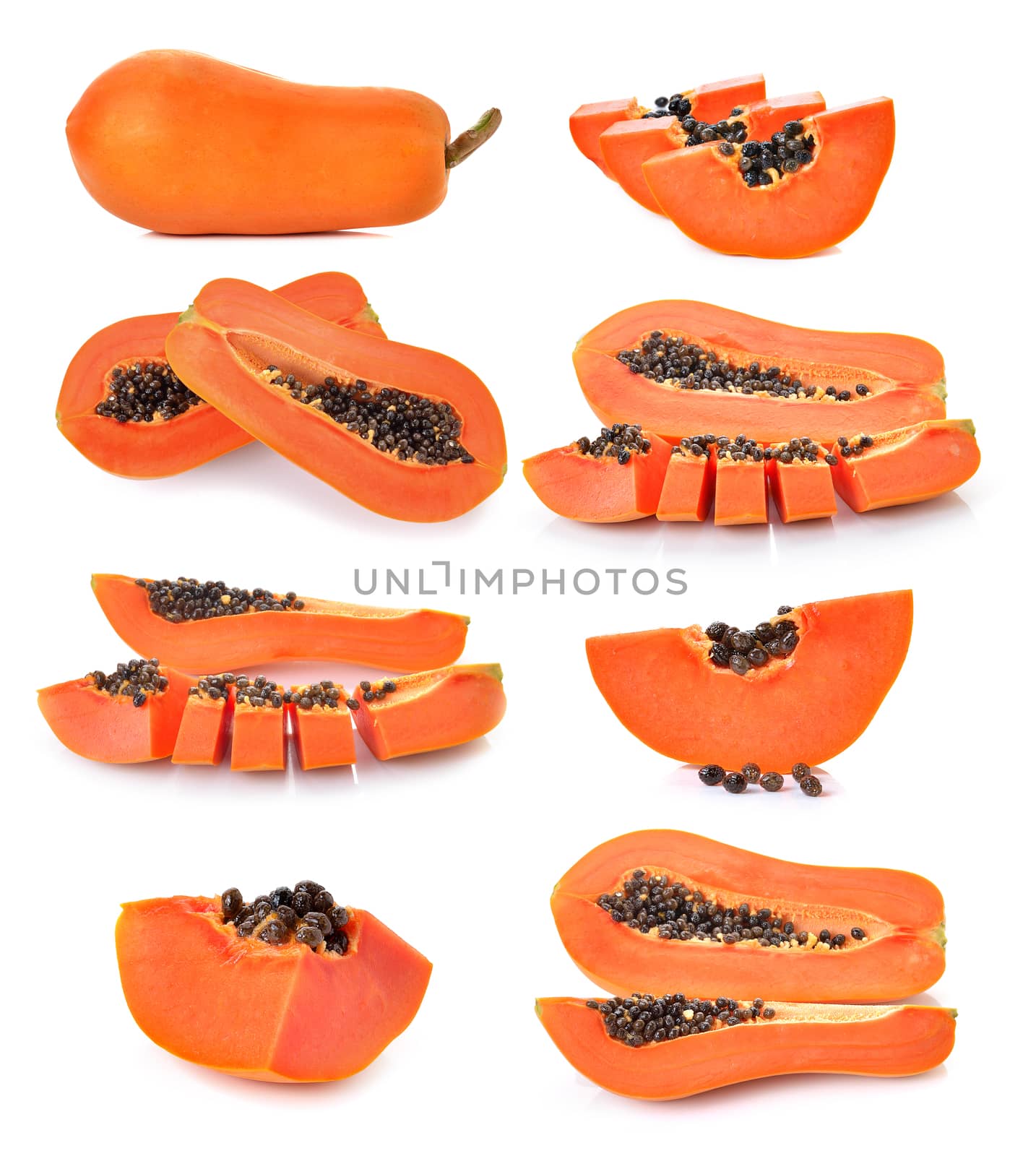 set of papaya on a white background by sommai