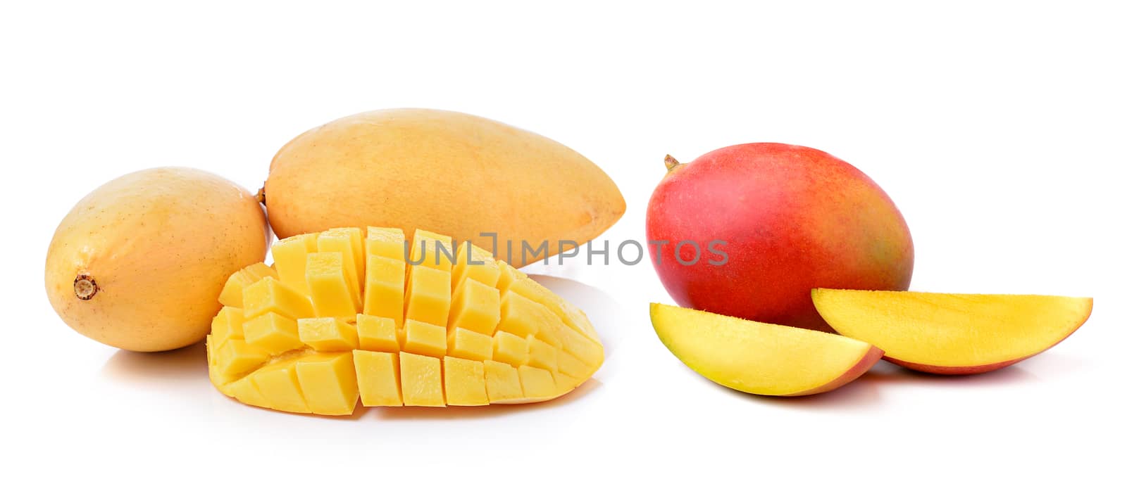 Ripe mango isolated on white background by sommai