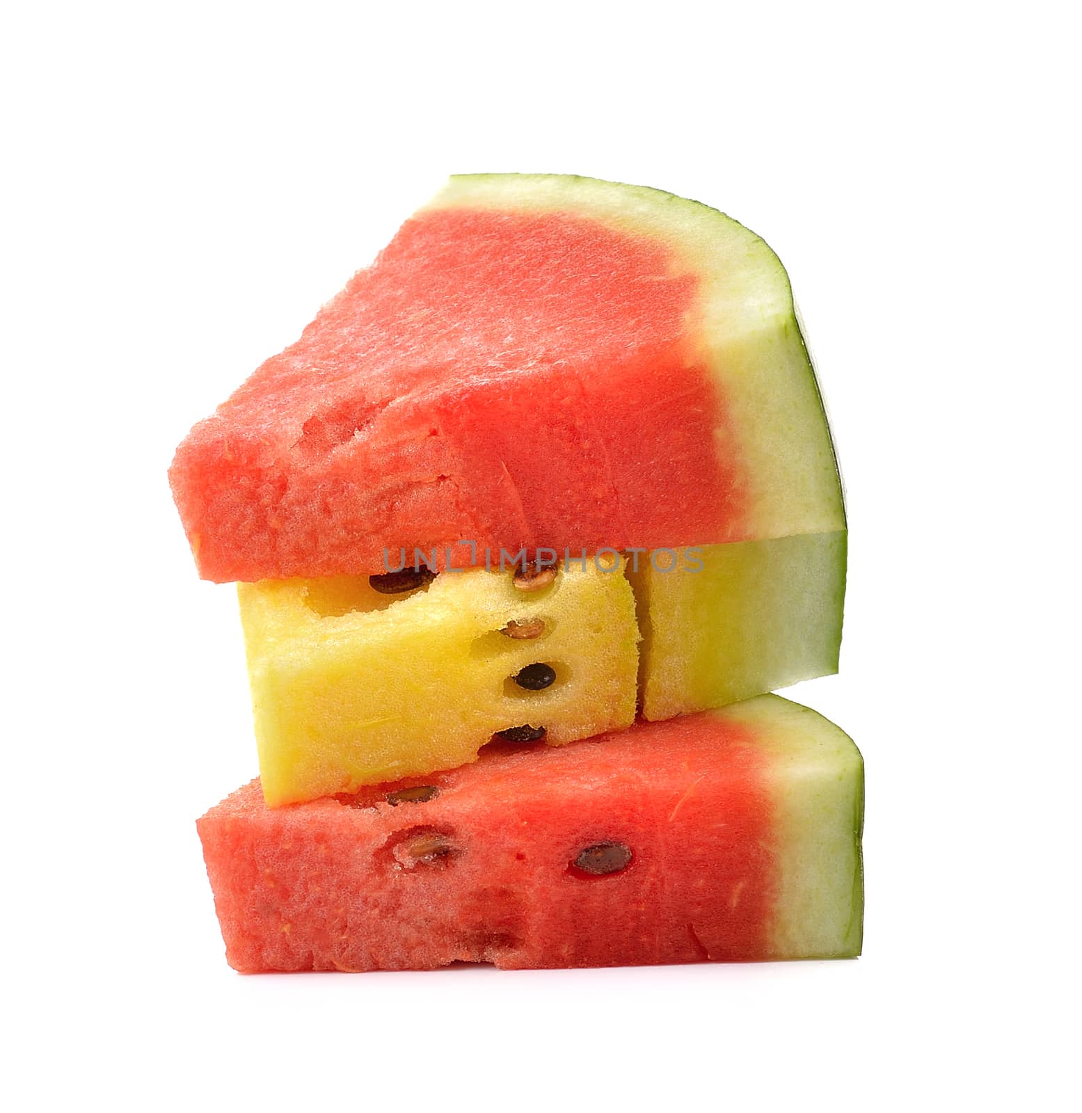 red  and yellow water melon on white background