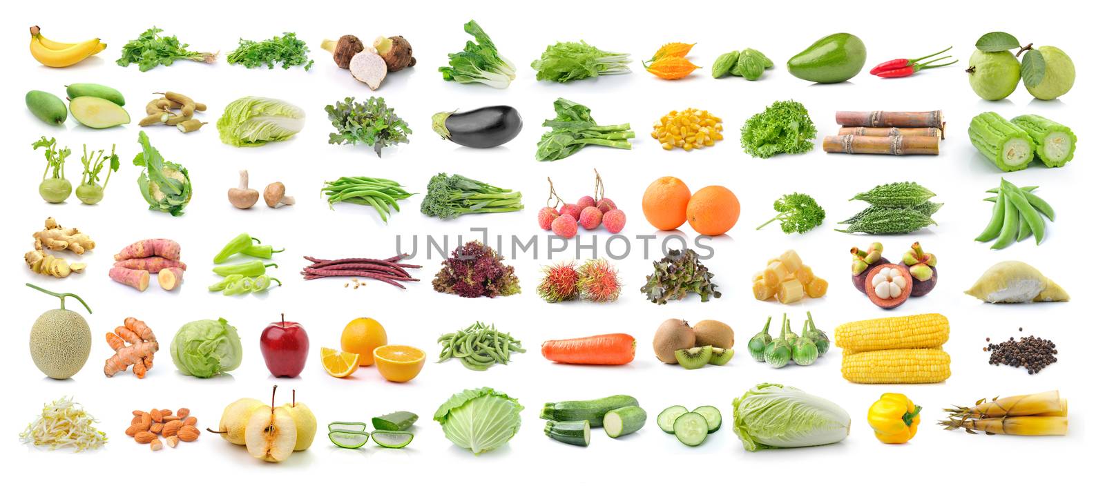 set of fruit and vegetable on white background by sommai