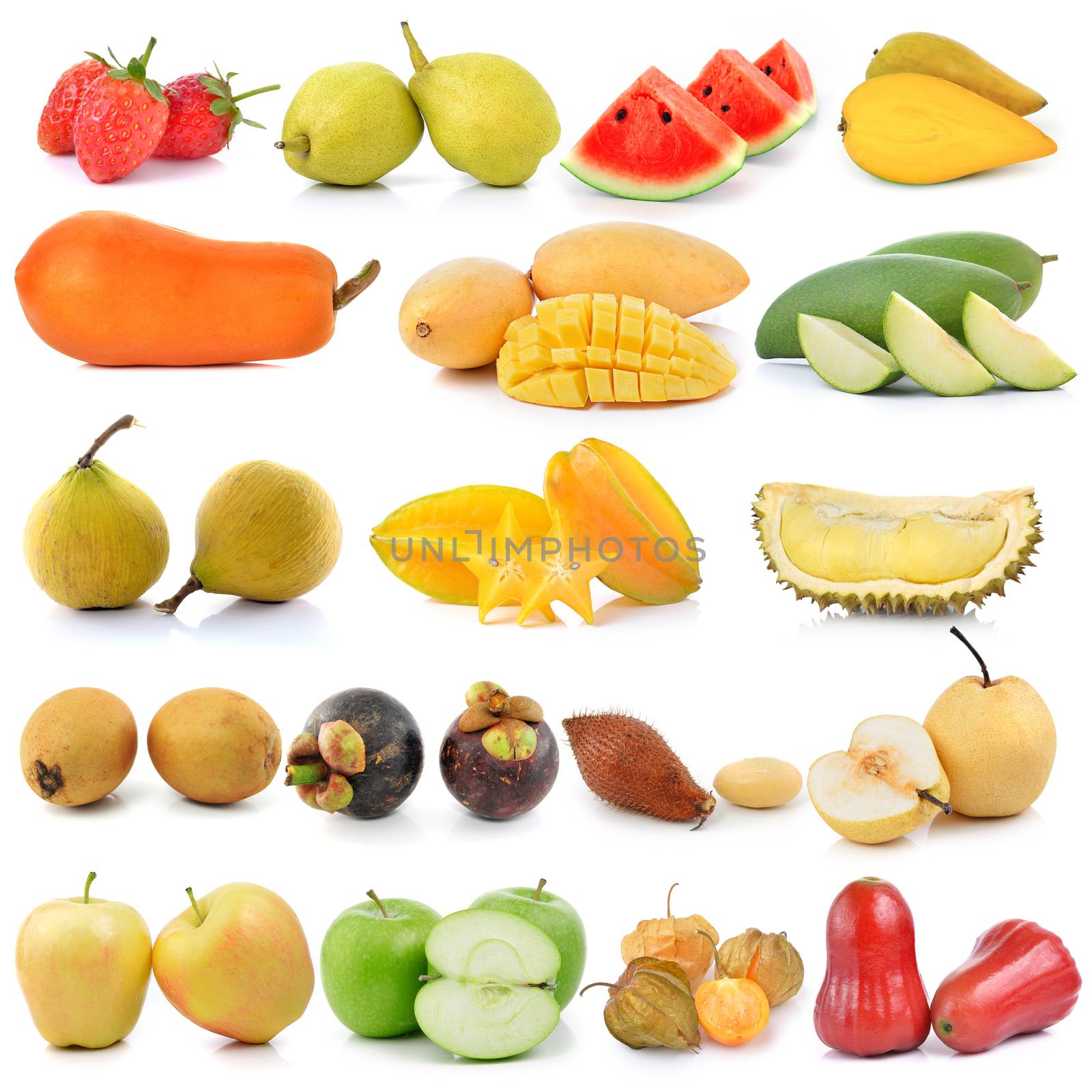 set of fruit isolated on white background by sommai