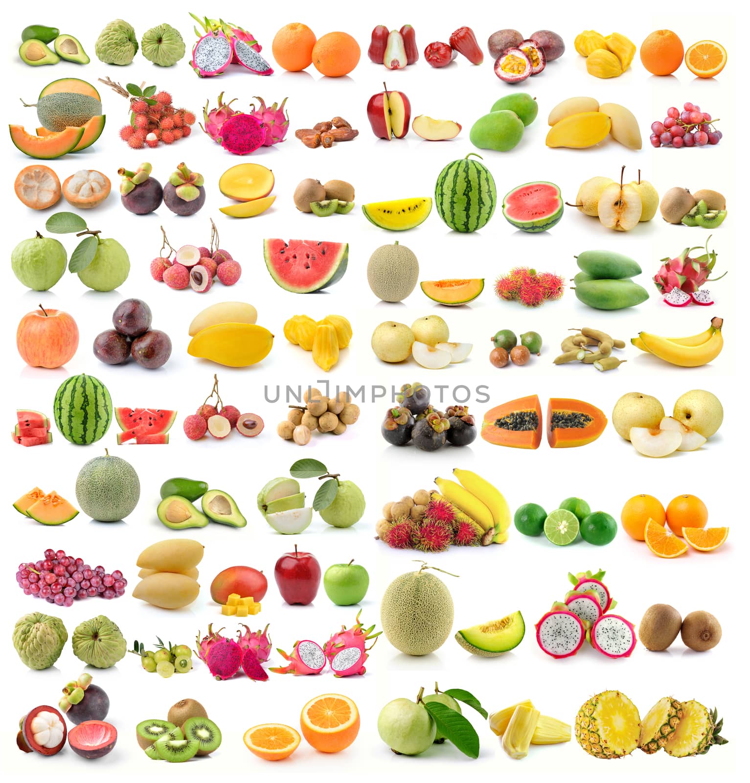 set of fruit on white background by sommai