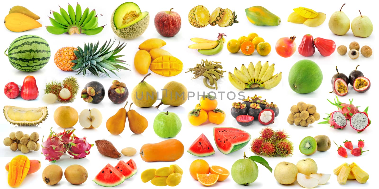 set of fruit on a white background