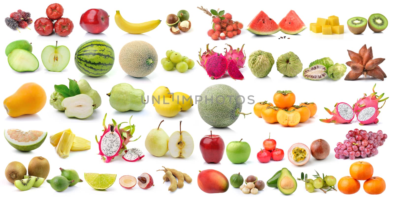 set of fruit isolated on white background by sommai