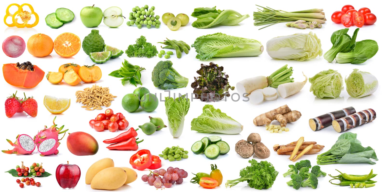 set of fruit and vegetable on white background by sommai