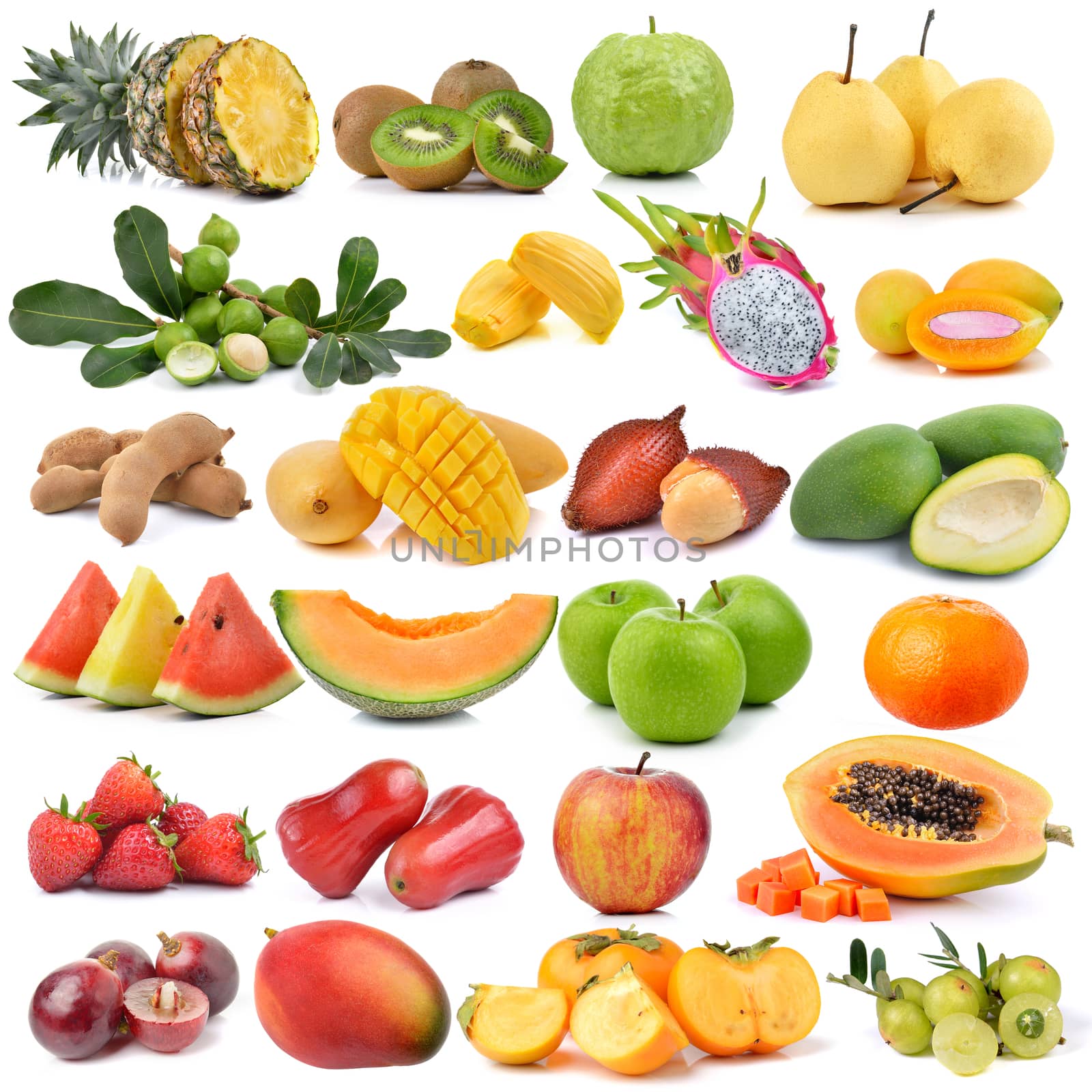 set of fruit isolated on white background