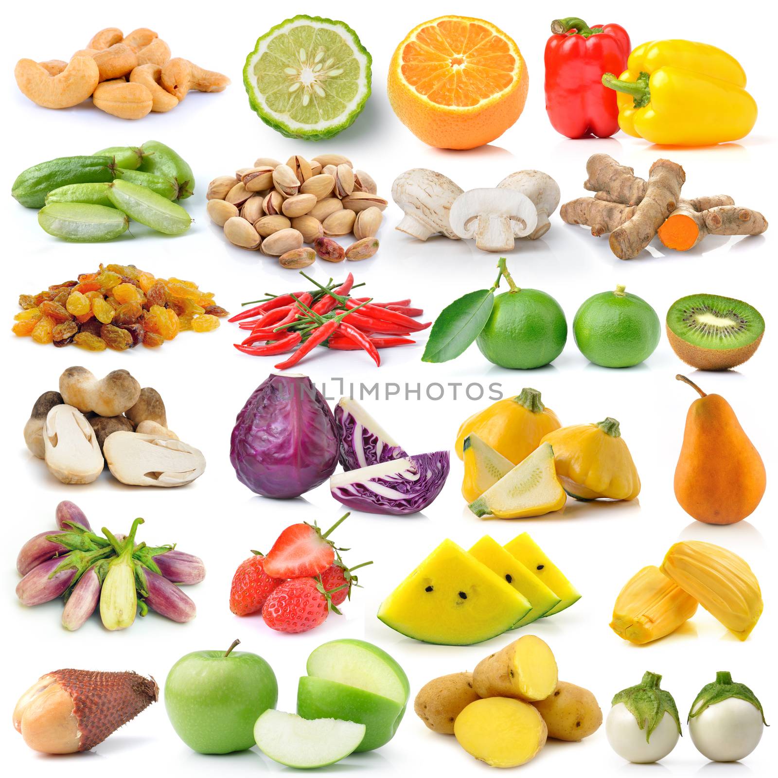 set of fruit and vegetable on white background by sommai