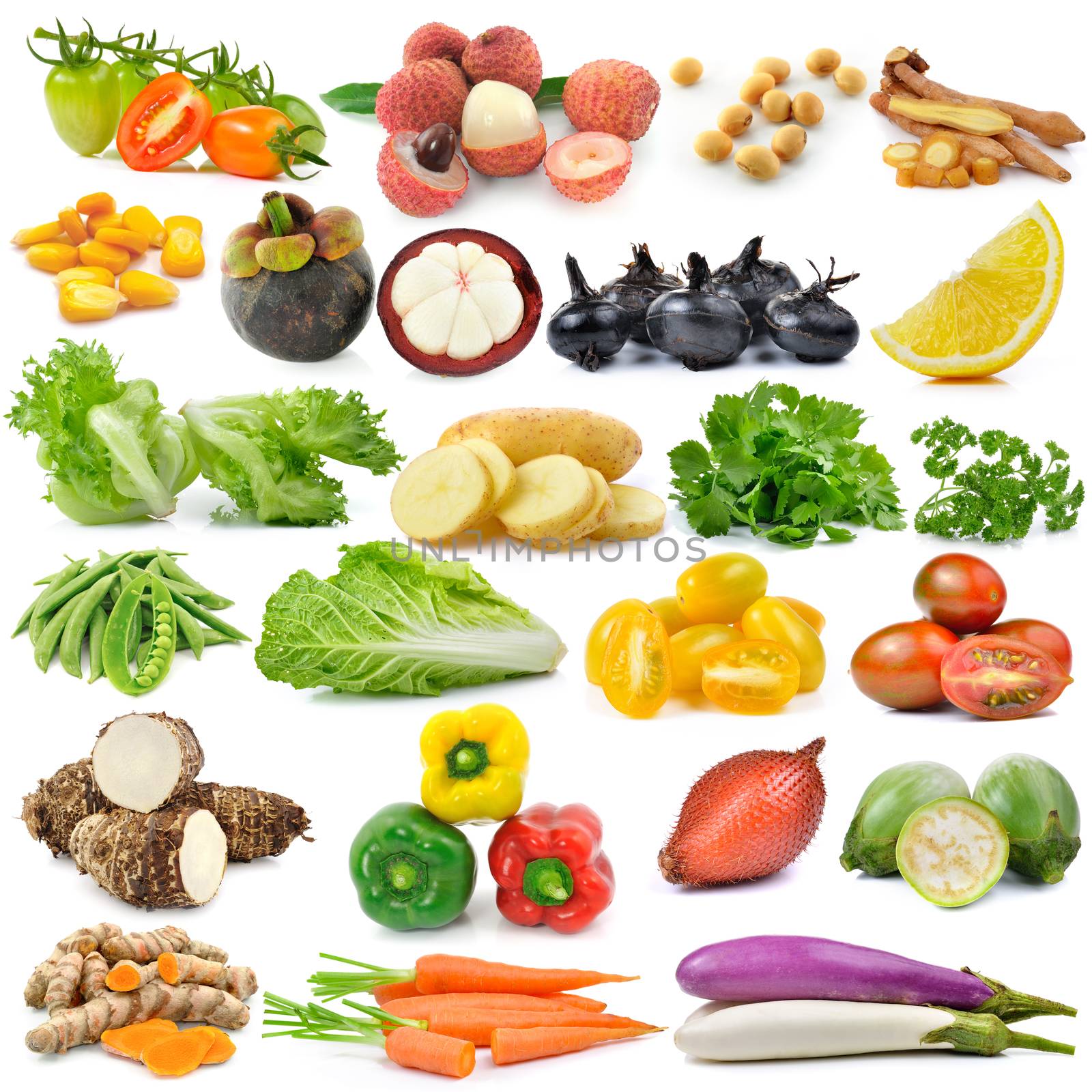 set of fruit and vegetable on white background