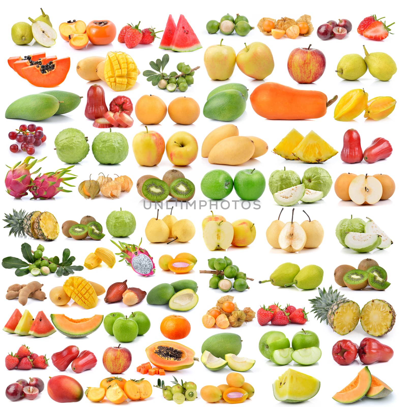 set of fruit isolated on white background