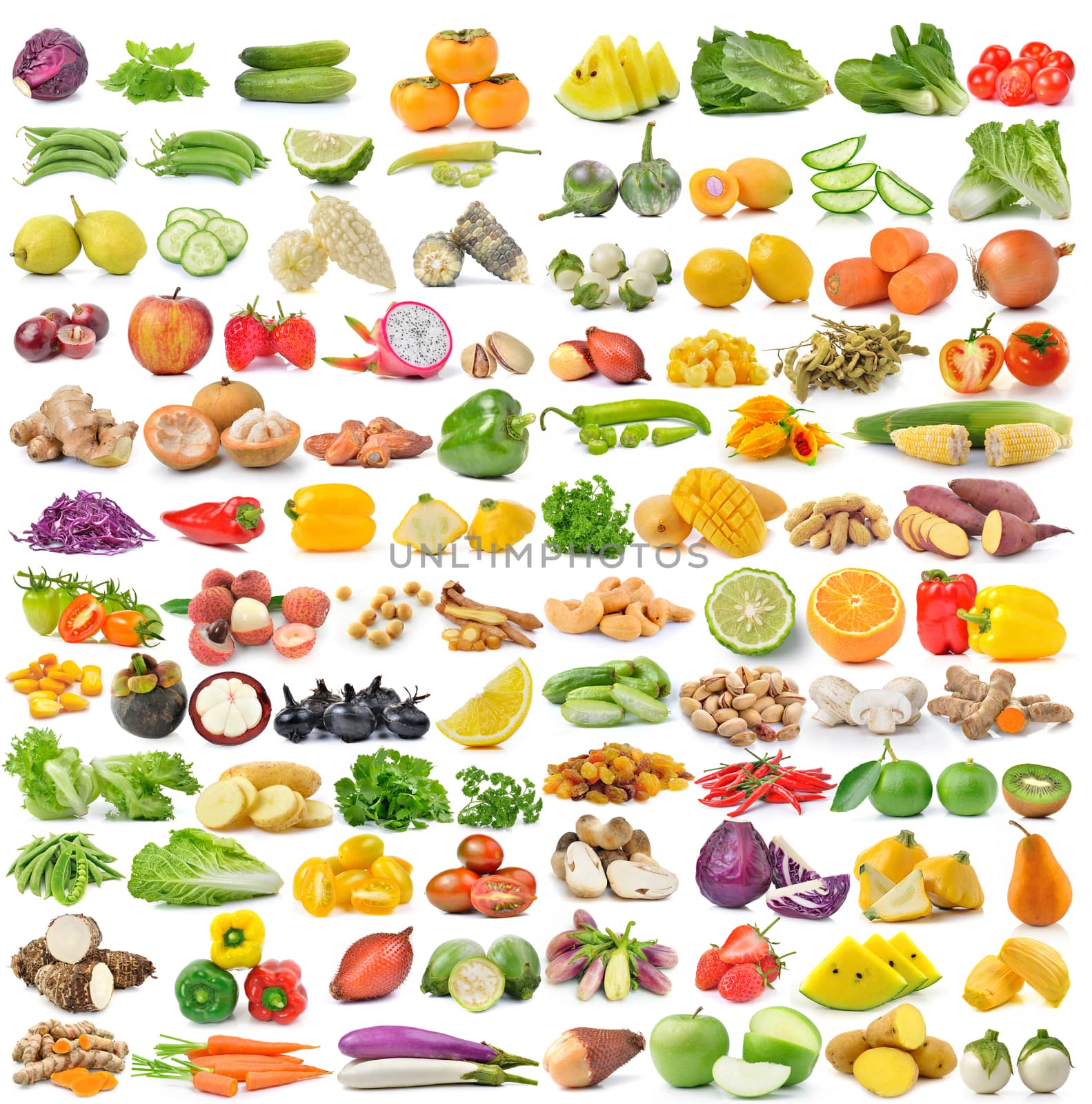 set of fruit and vegetable on white background