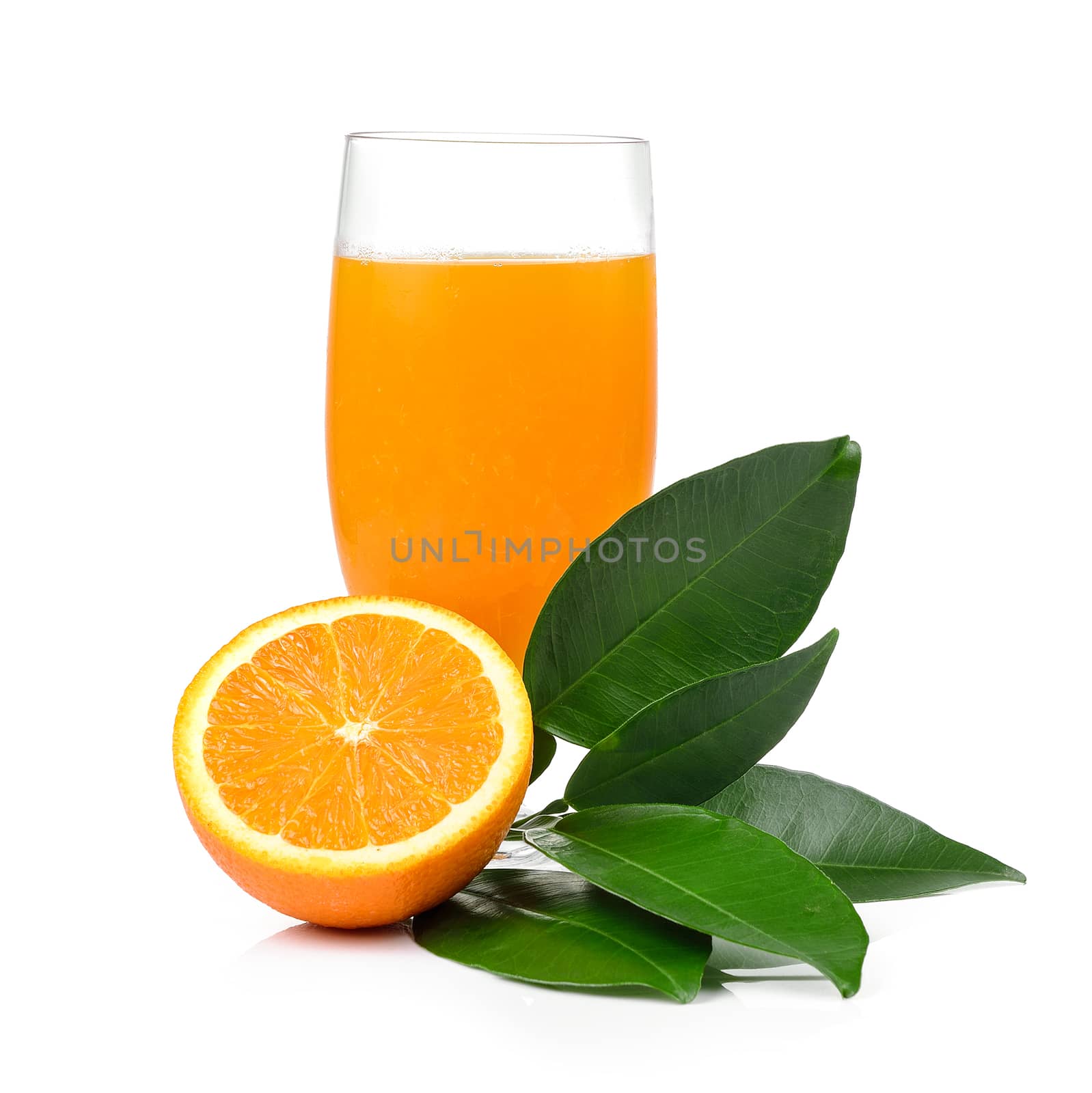 Orange juice and orange isolated on white background by sommai