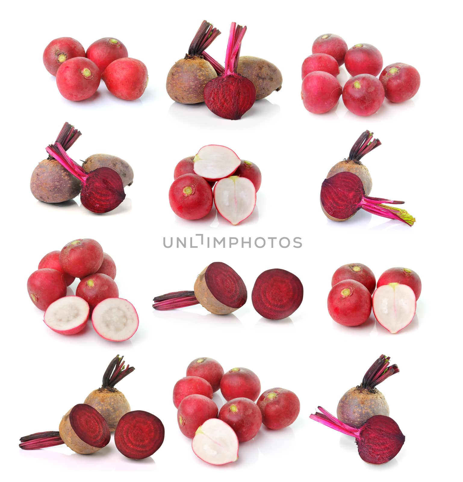 Beetroot and radishes on white background by sommai