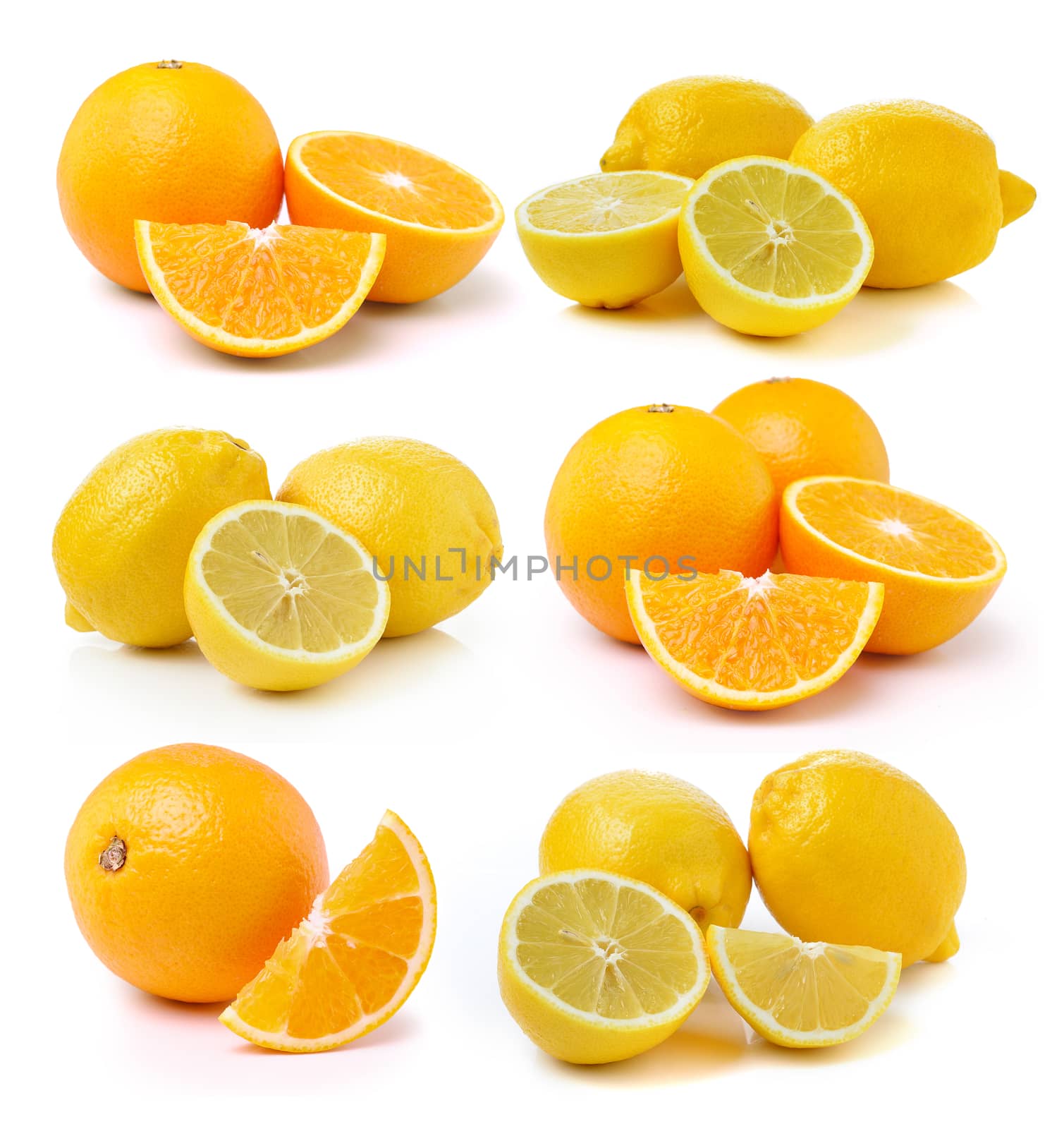 Fresh lemon and Orange fruit on white background by sommai