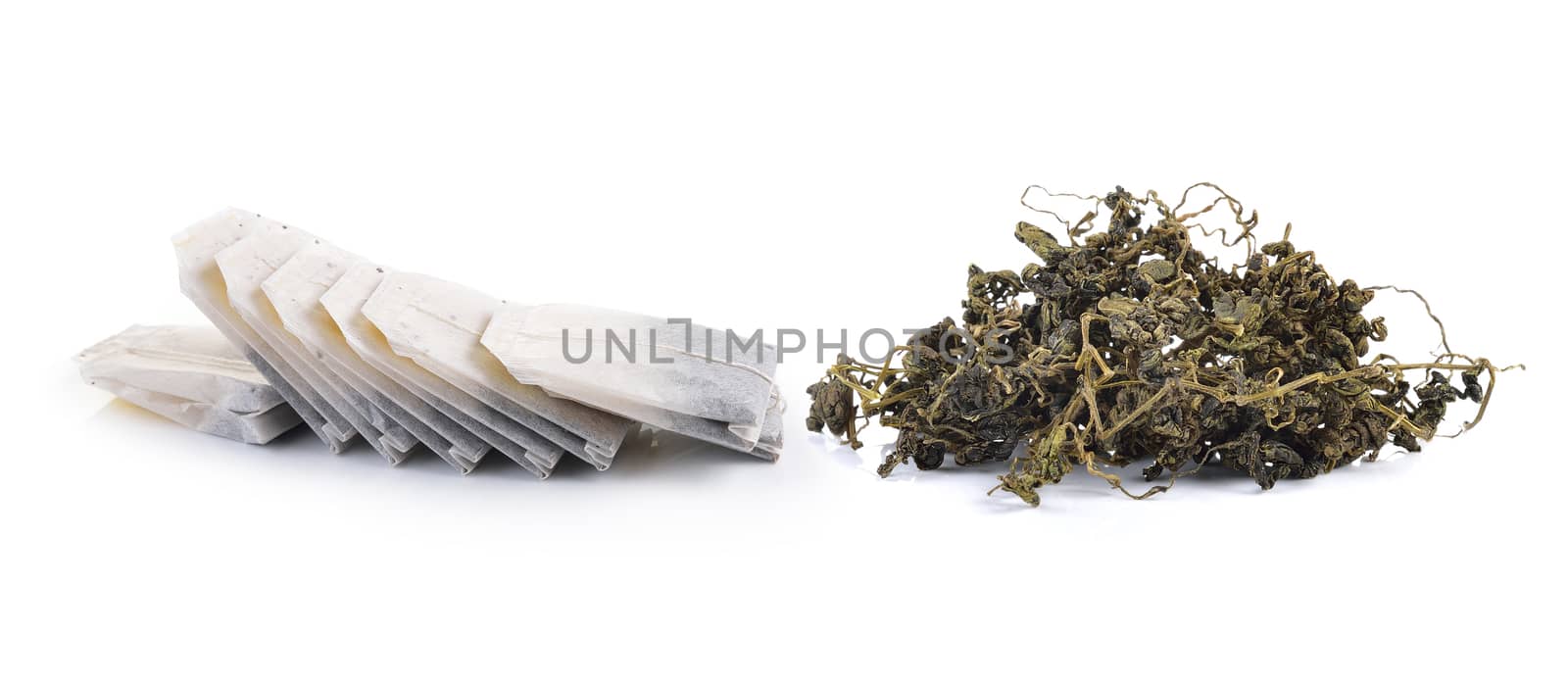 Teabag and dry tea Isolated on white background