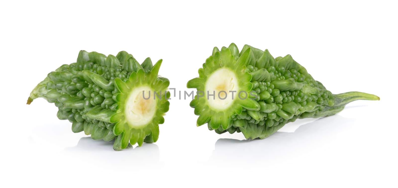 Bitter melon slices isolated on white background