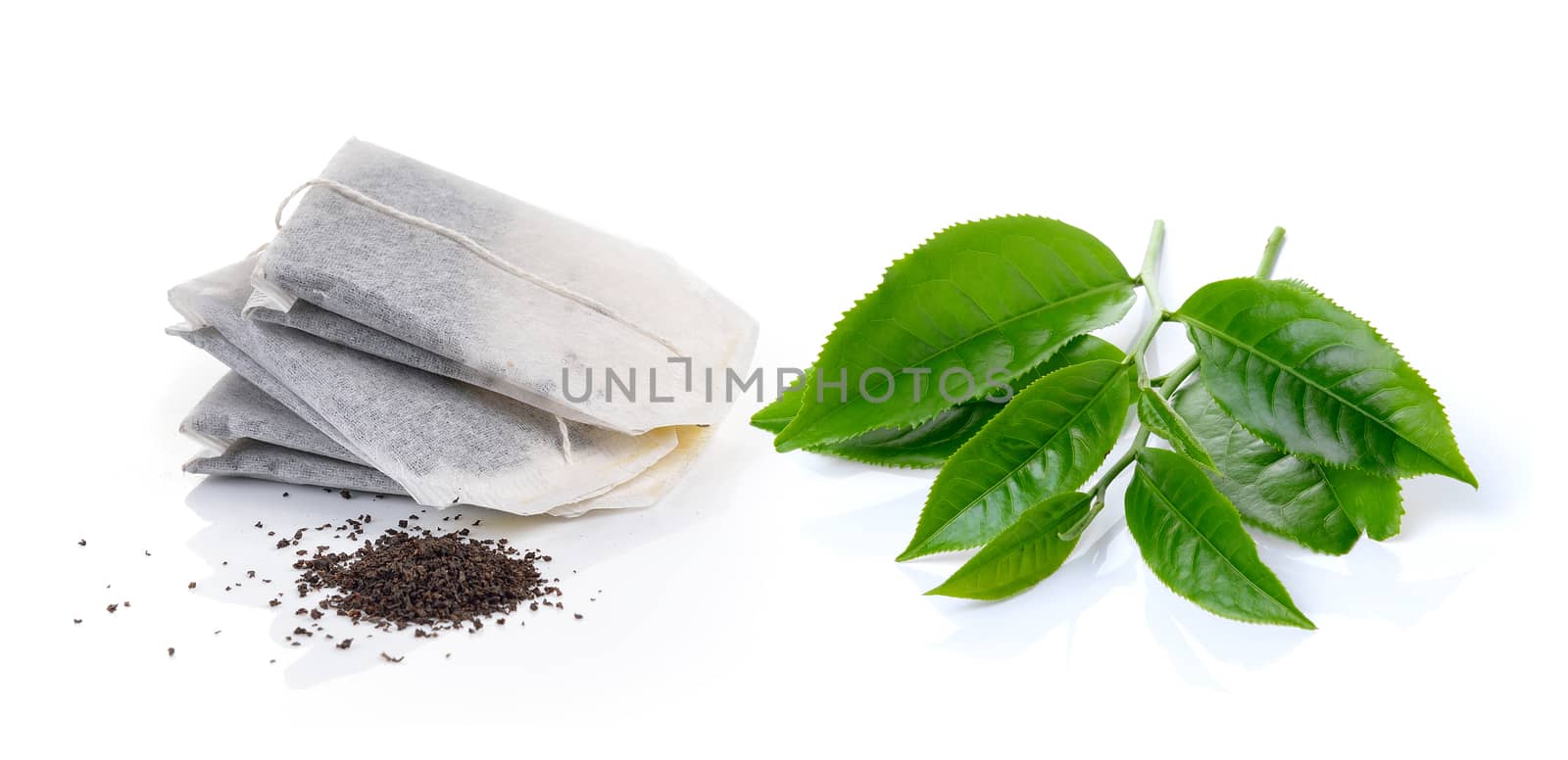 Teabag and tea Isolated on white background by sommai