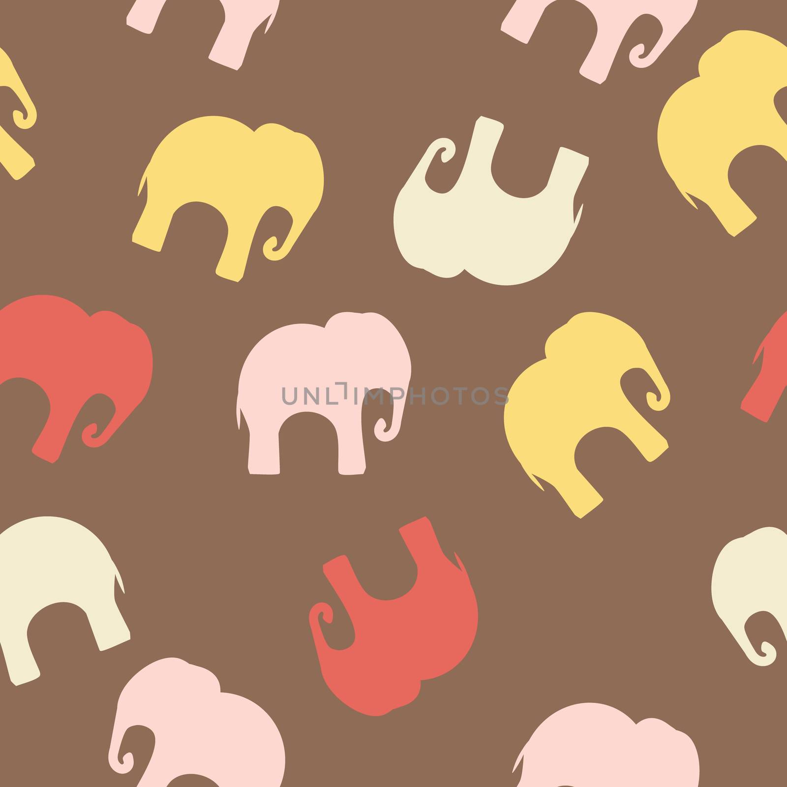 Seamless pattern. Texture with colorful elephants. Can be used for textile, website background, book cover, packaging.