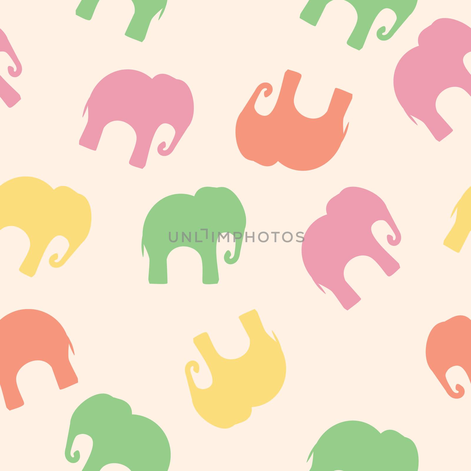 Seamless pattern. Texture with colorful elephants. Can be used for textile, website background, book cover, packaging.