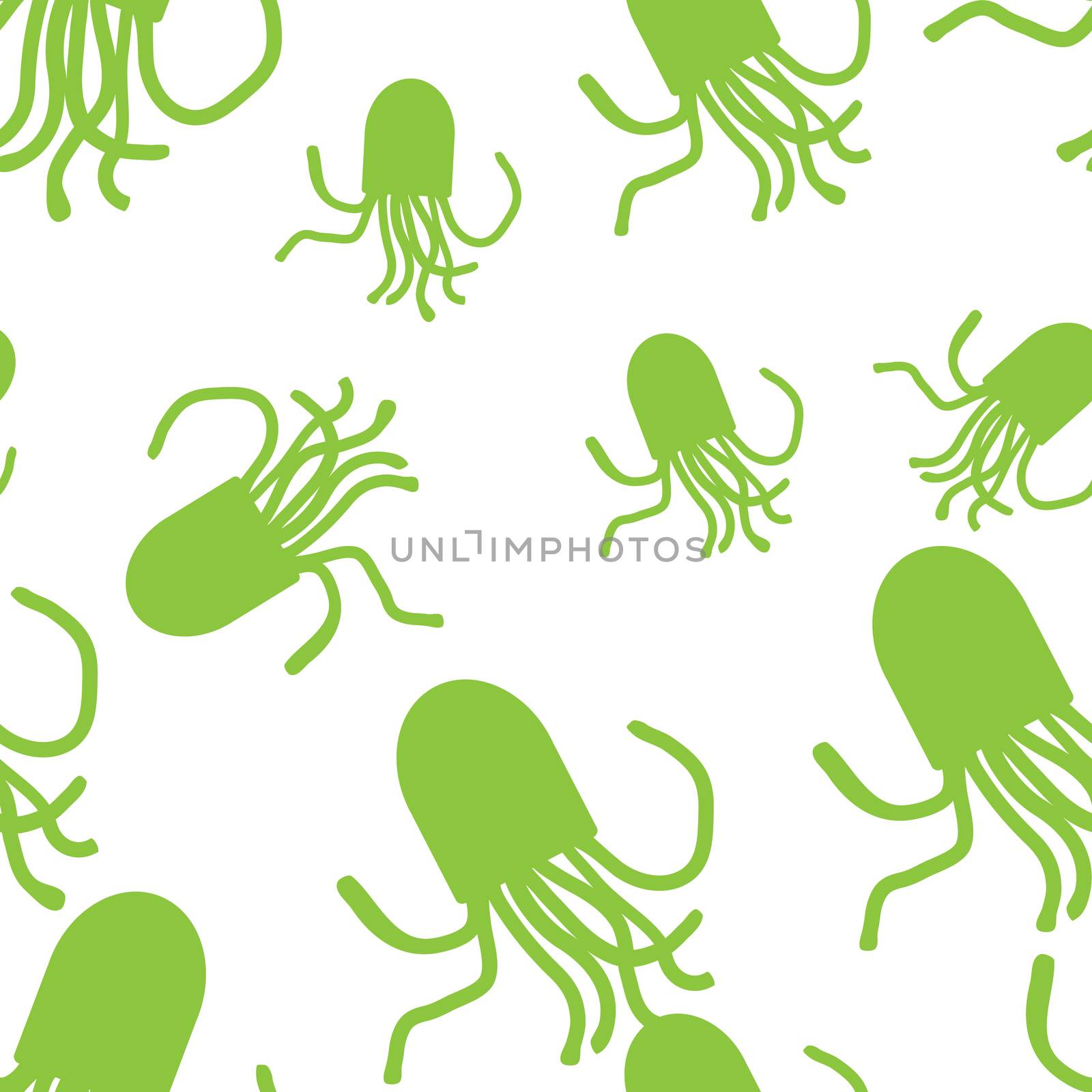  Octopus seamless pattern. For fabric or cosmetic, background or packaging design. White and green.