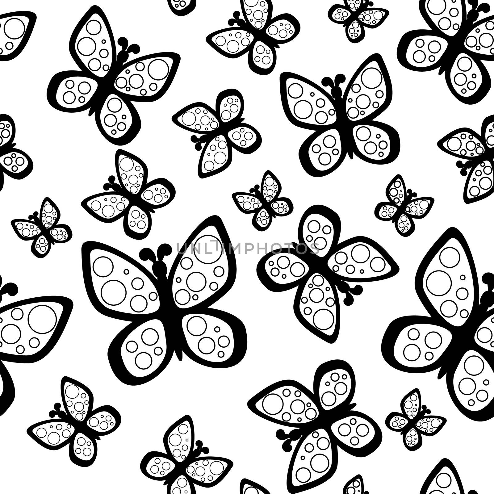 Beautiful seamless butterflies pattern in black and white colors. by Asnia