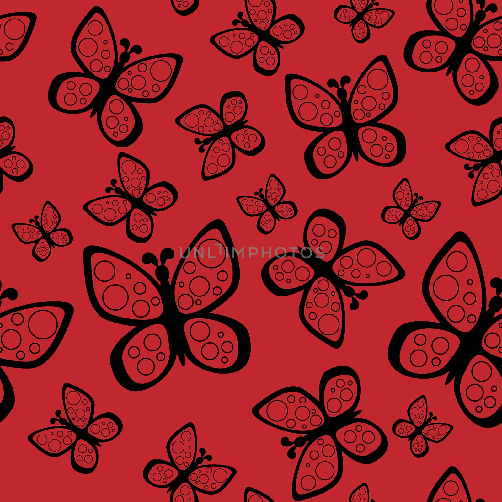 Beautiful seamless butterflies pattern in black and red colors. by Asnia
