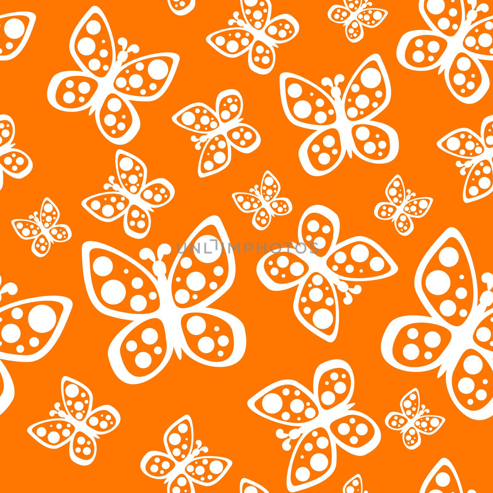 Beautiful summer seamless background of butterflies orange and white colors.