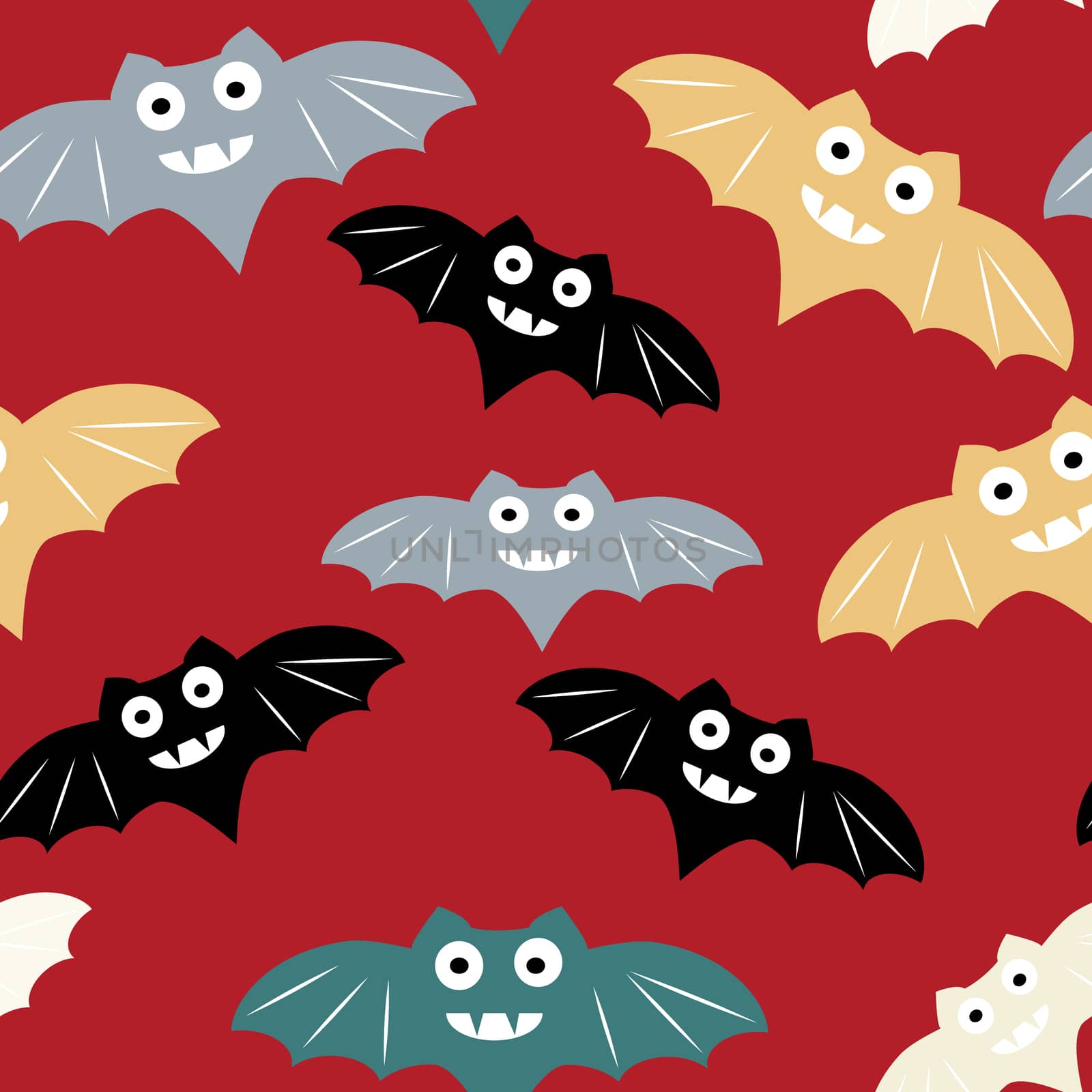 Halloween seamless pattern with colorful bat. Beautiful background for decoration halloween designs. Cute minimalistic art elements on white backdrop.
