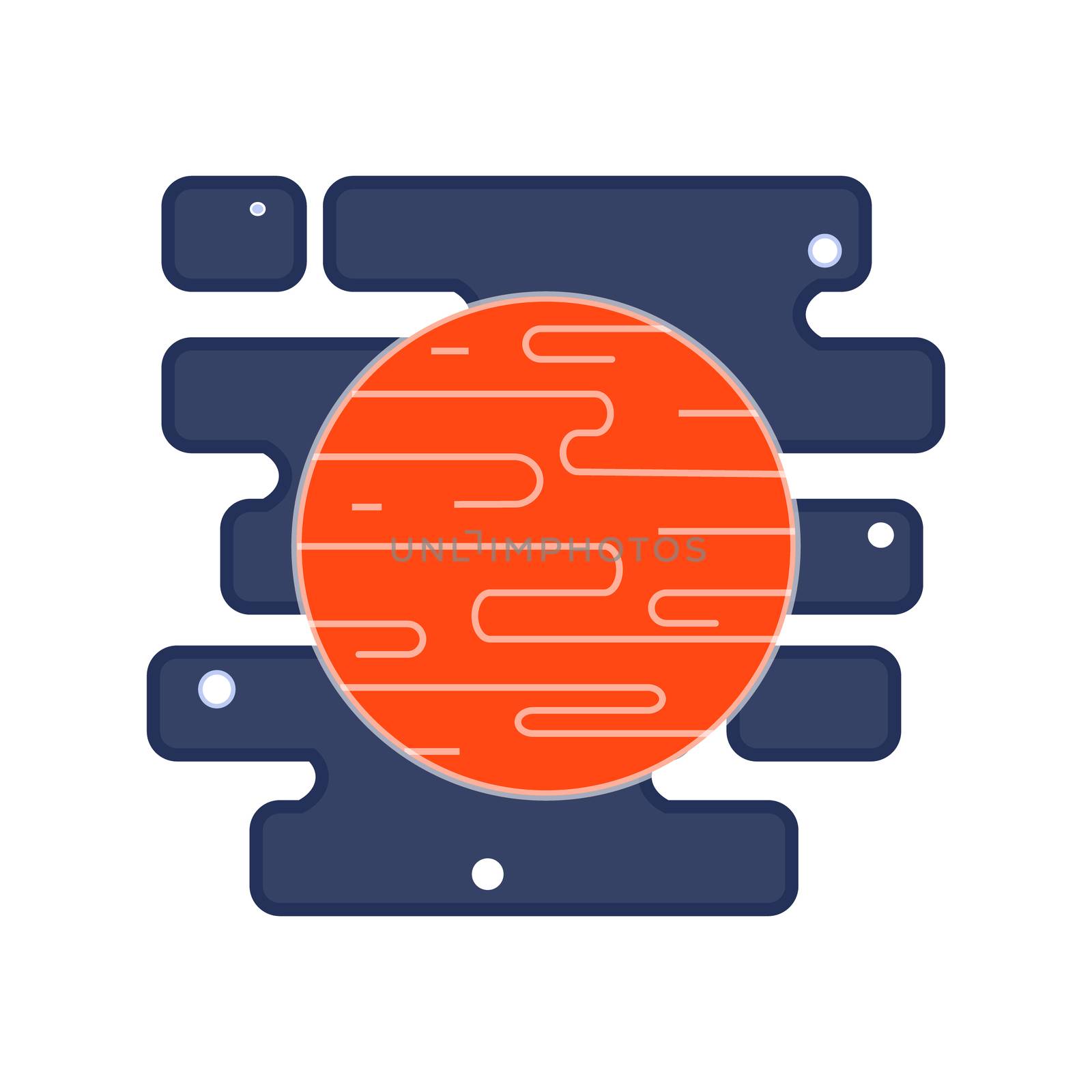 Red planet Mars icon in the space with stars. Cute flat illustration. Mars logo