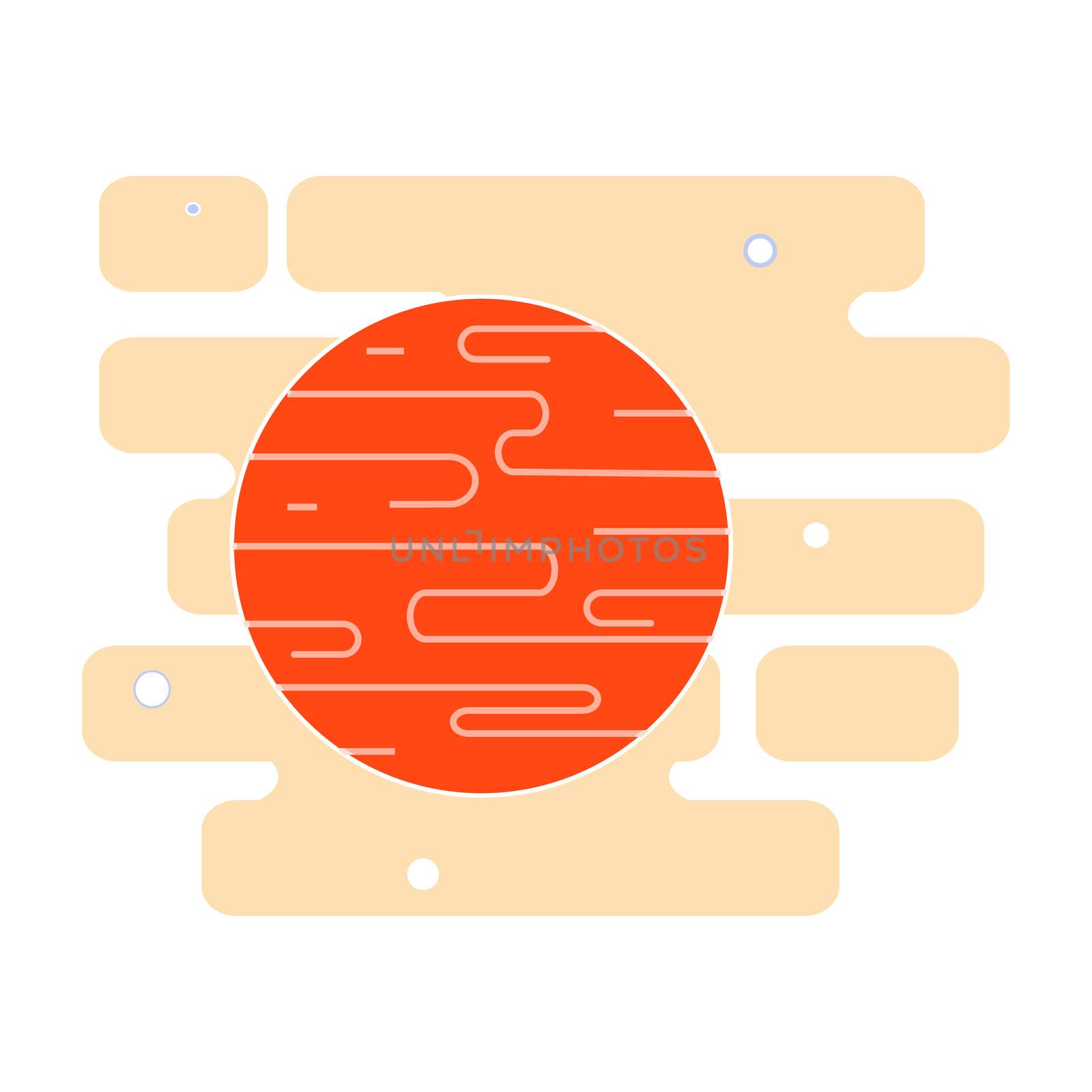 Red planet Mars icon in the space with stars. Cute flat illustration. Mars logo