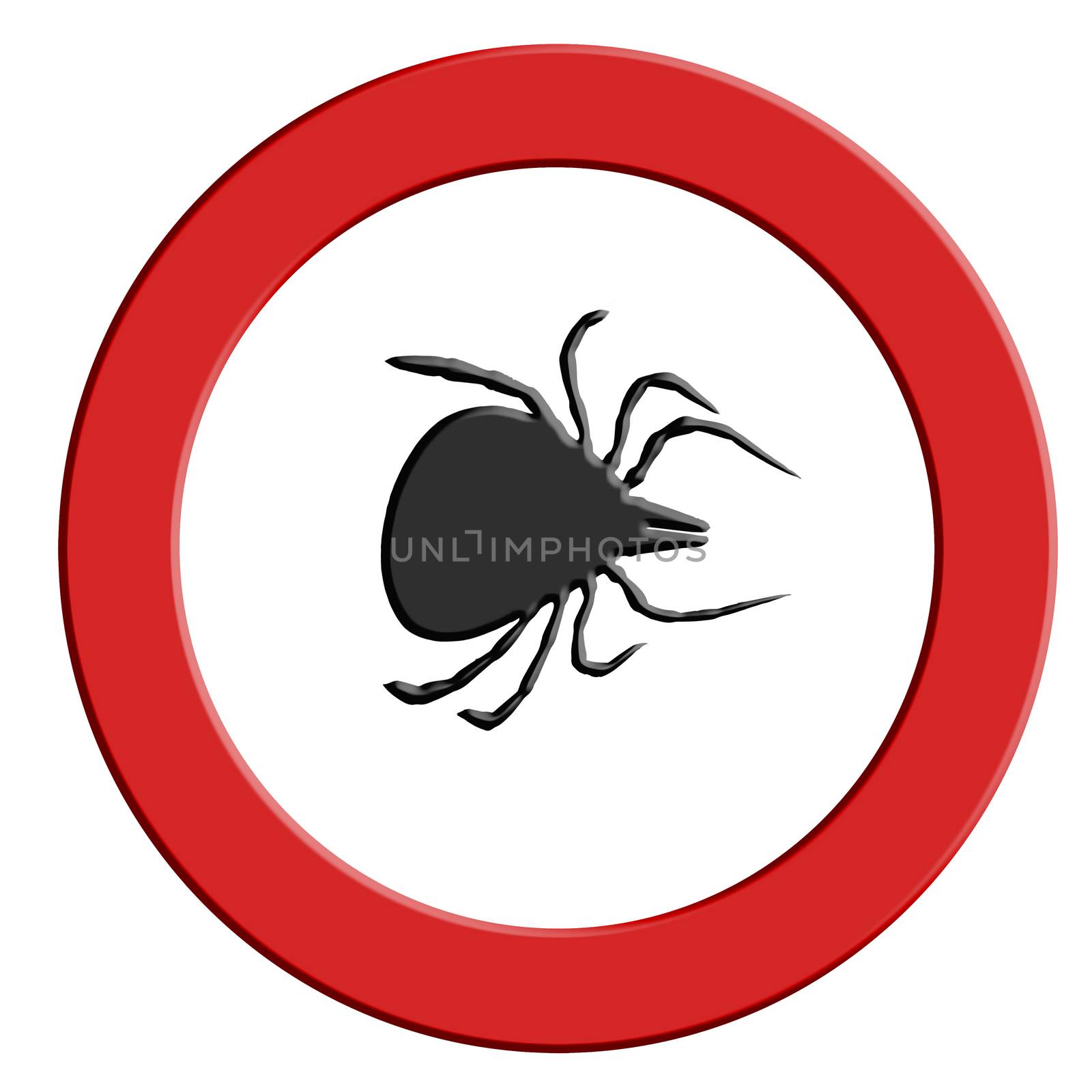 Borreliose and tick warning, round red warning sign with tick symbol.